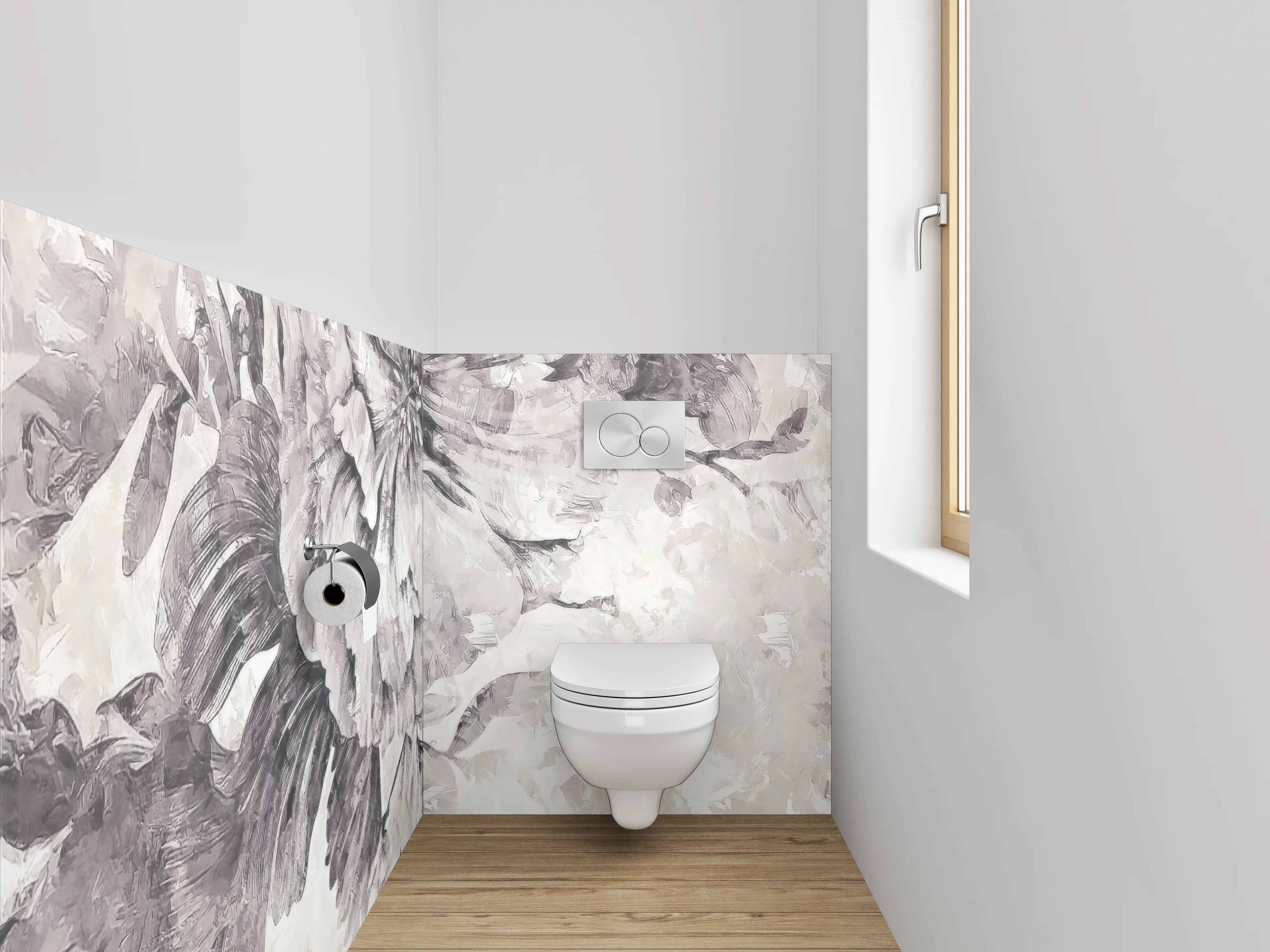 WC-Rückwand - Elegante florale Schwarz-Weiß-Komposition
