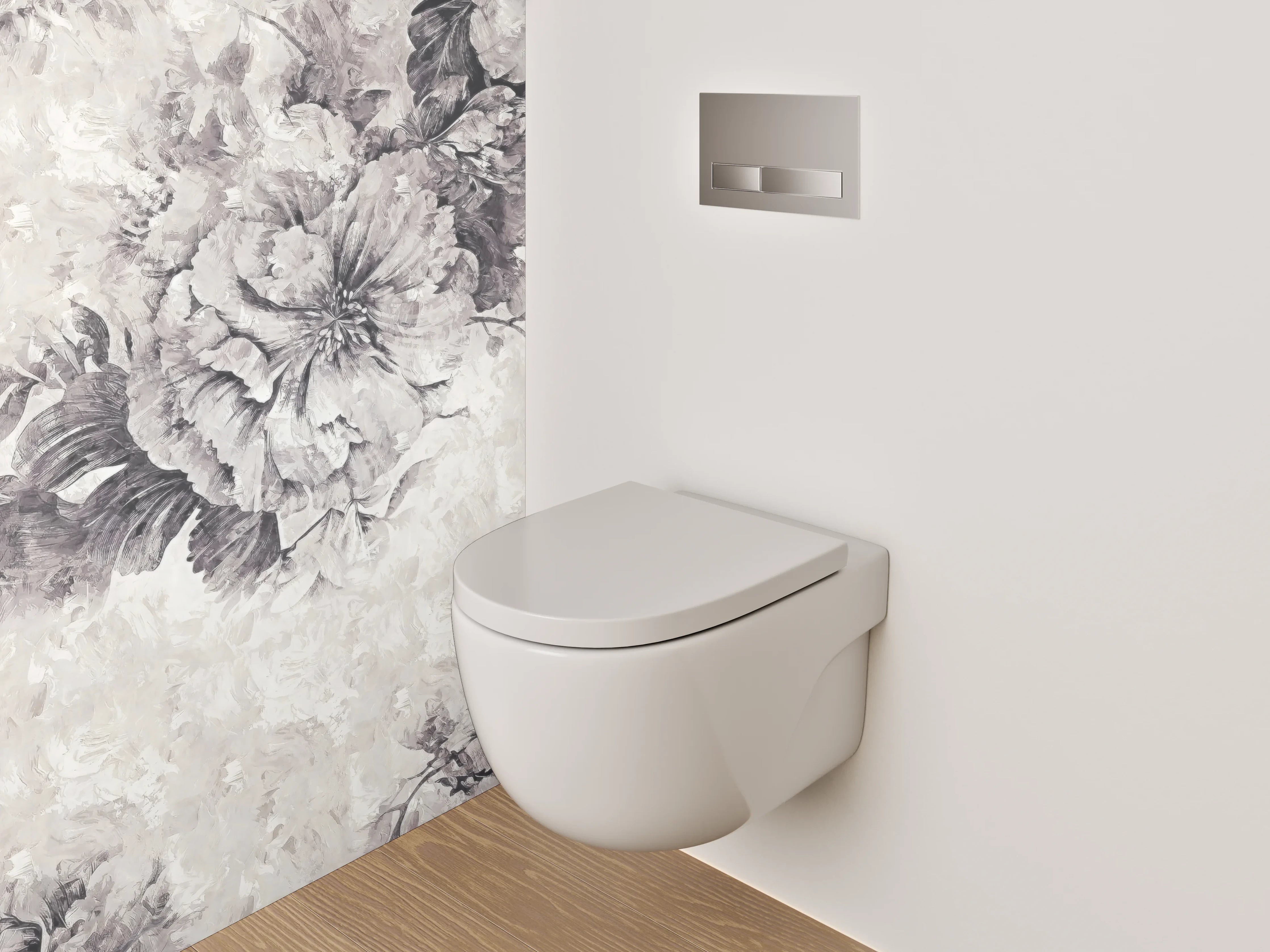 WC-Rückwand - Elegante florale Schwarz-Weiß-Komposition