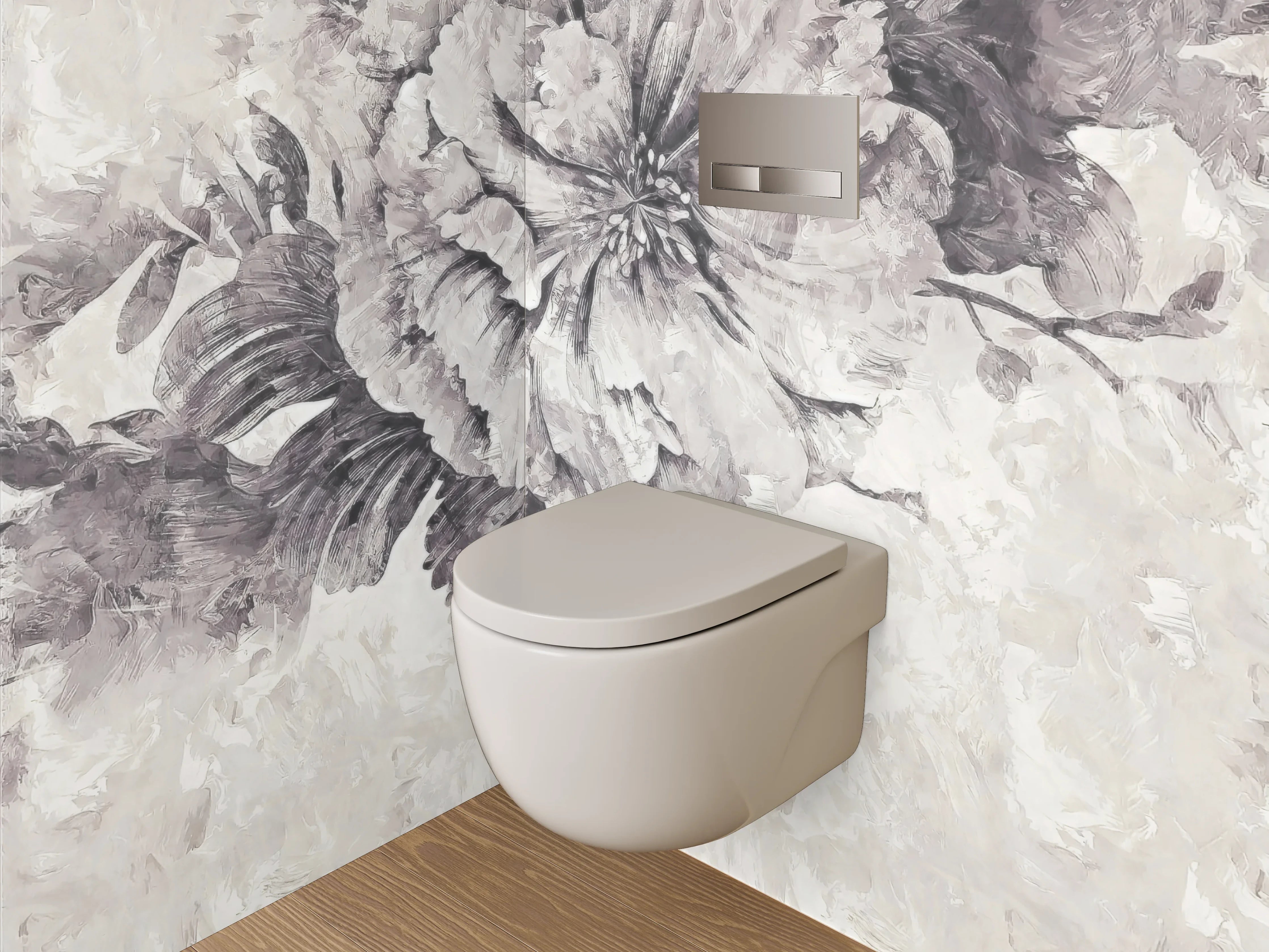 WC-Rückwand - Elegante florale Schwarz-Weiß-Komposition