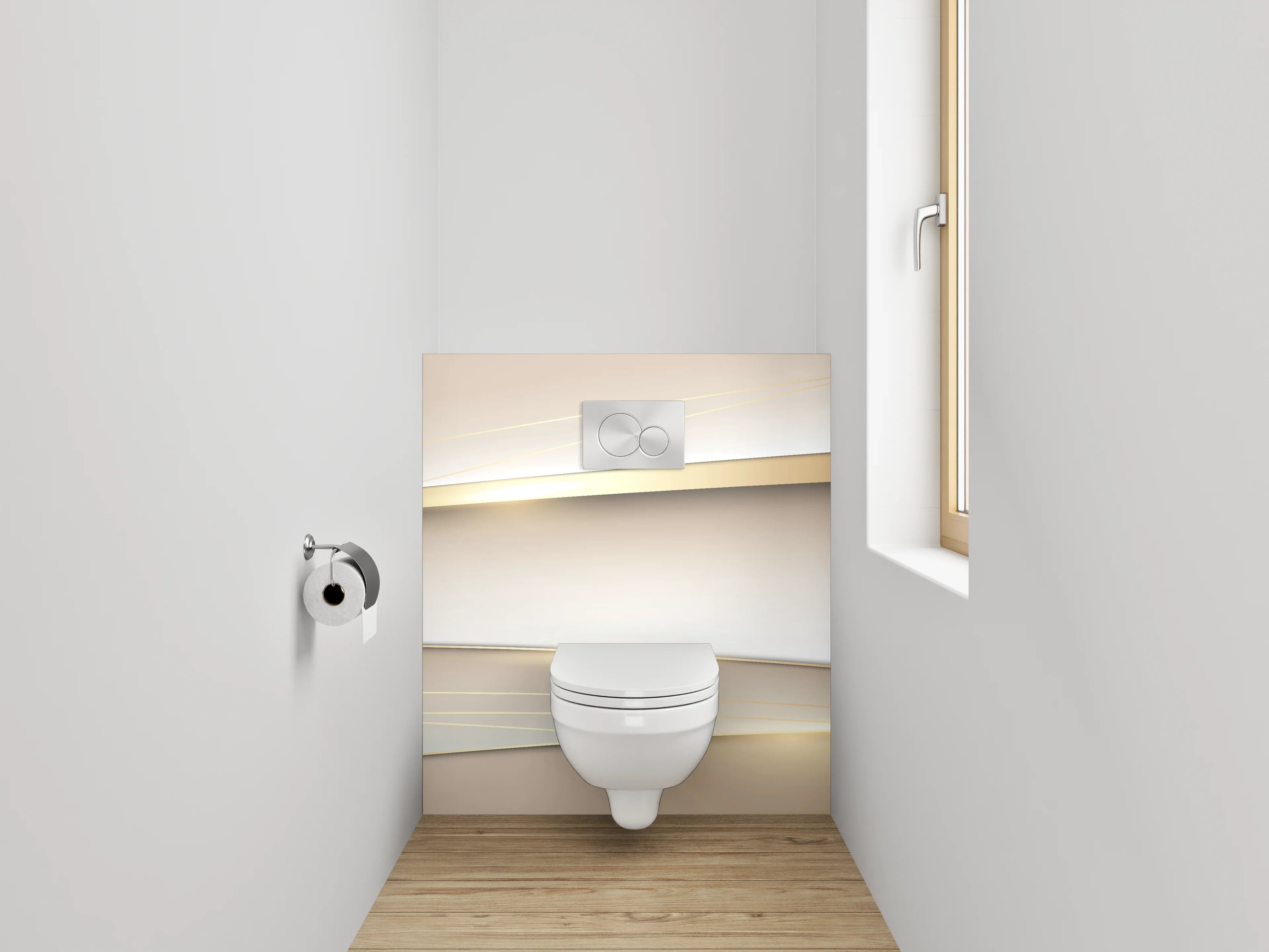 WC-Rückwand - Elegante goldene Linien auf Beige