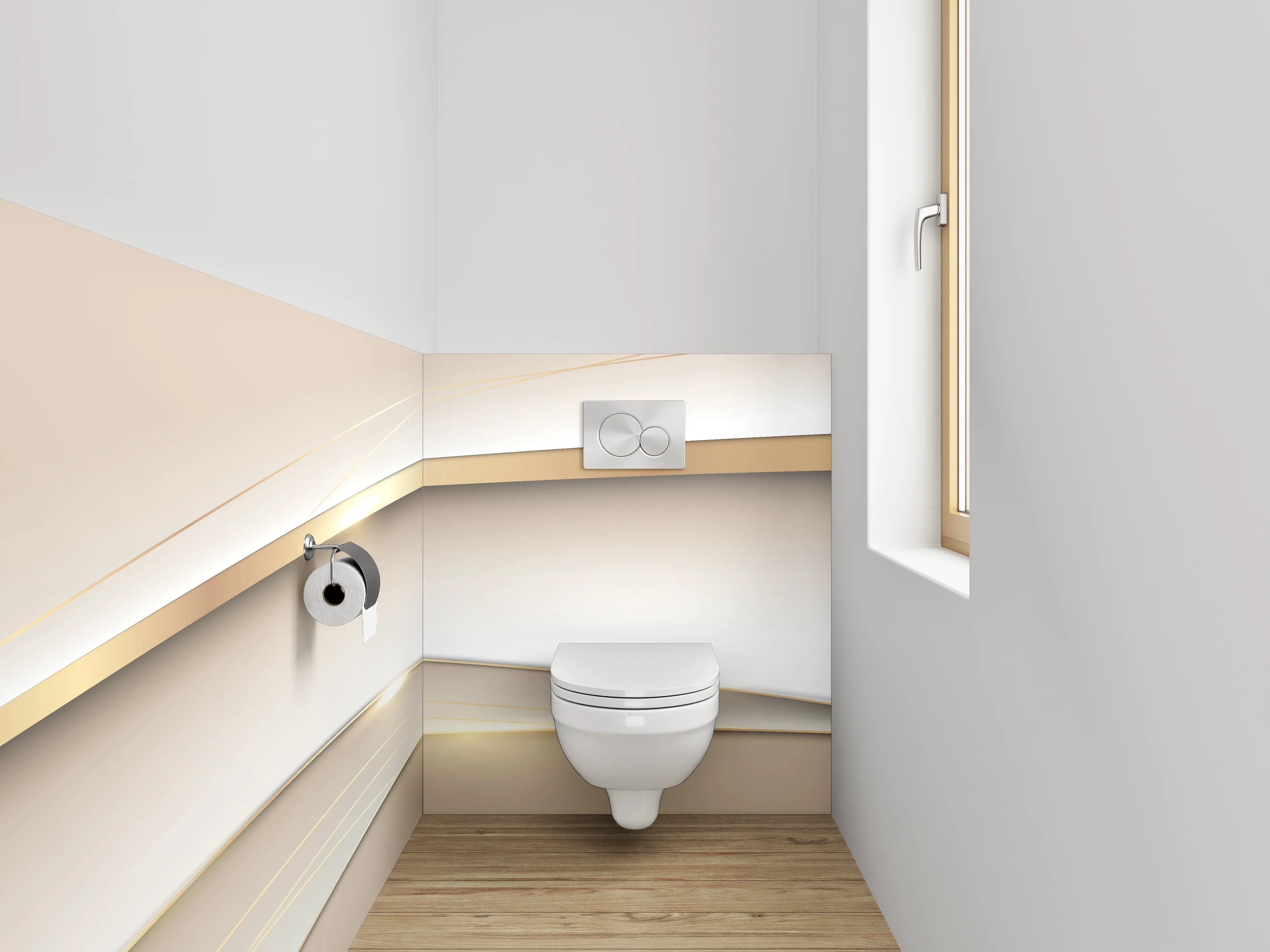 WC-Rückwand - Elegante goldene Linien auf Beige