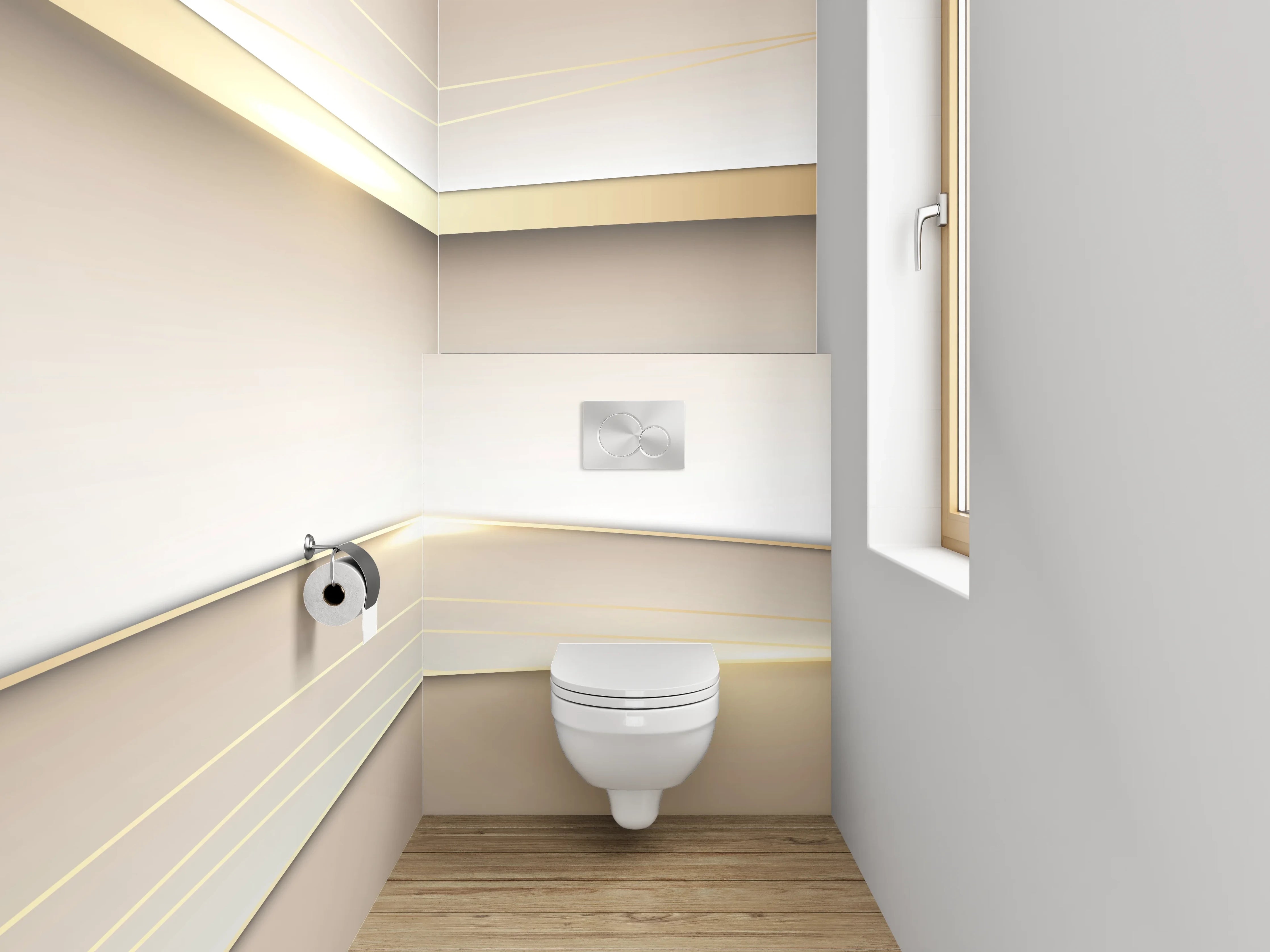WC-Rückwand - Elegante goldene Linien auf Beige