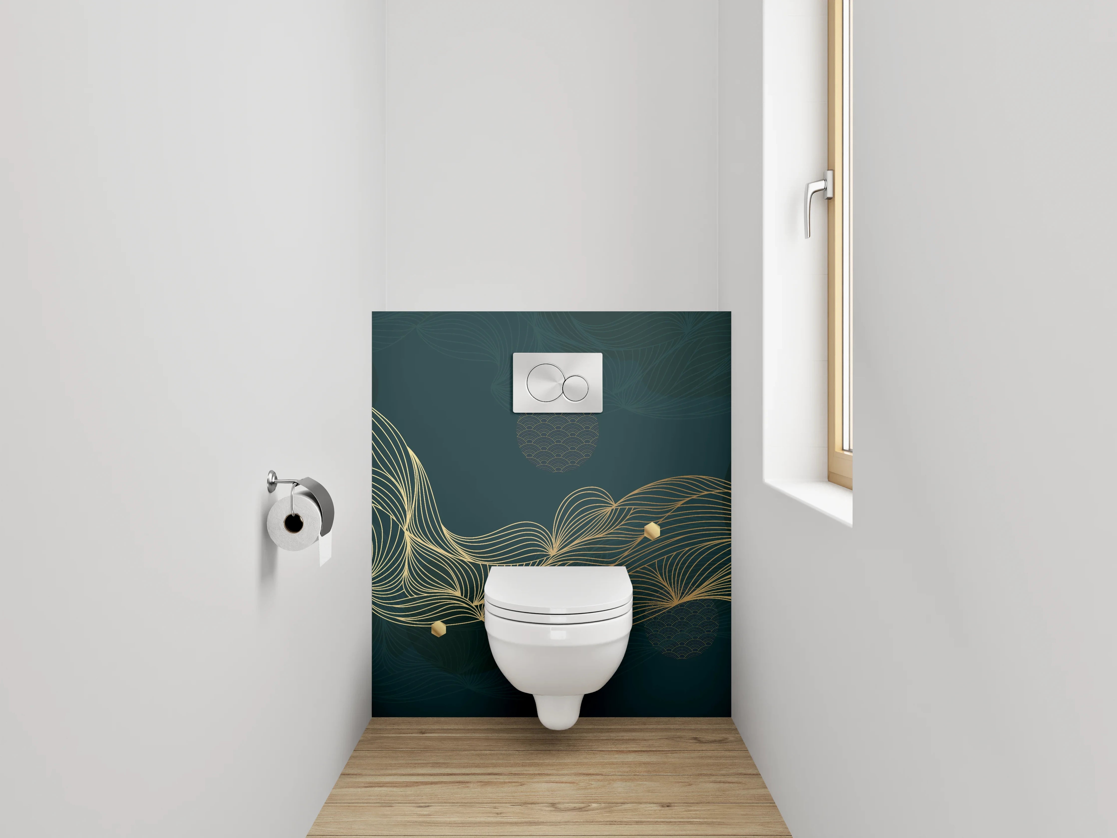 WC-Rückwand - Elegante goldene Linienwelle Abstrakt