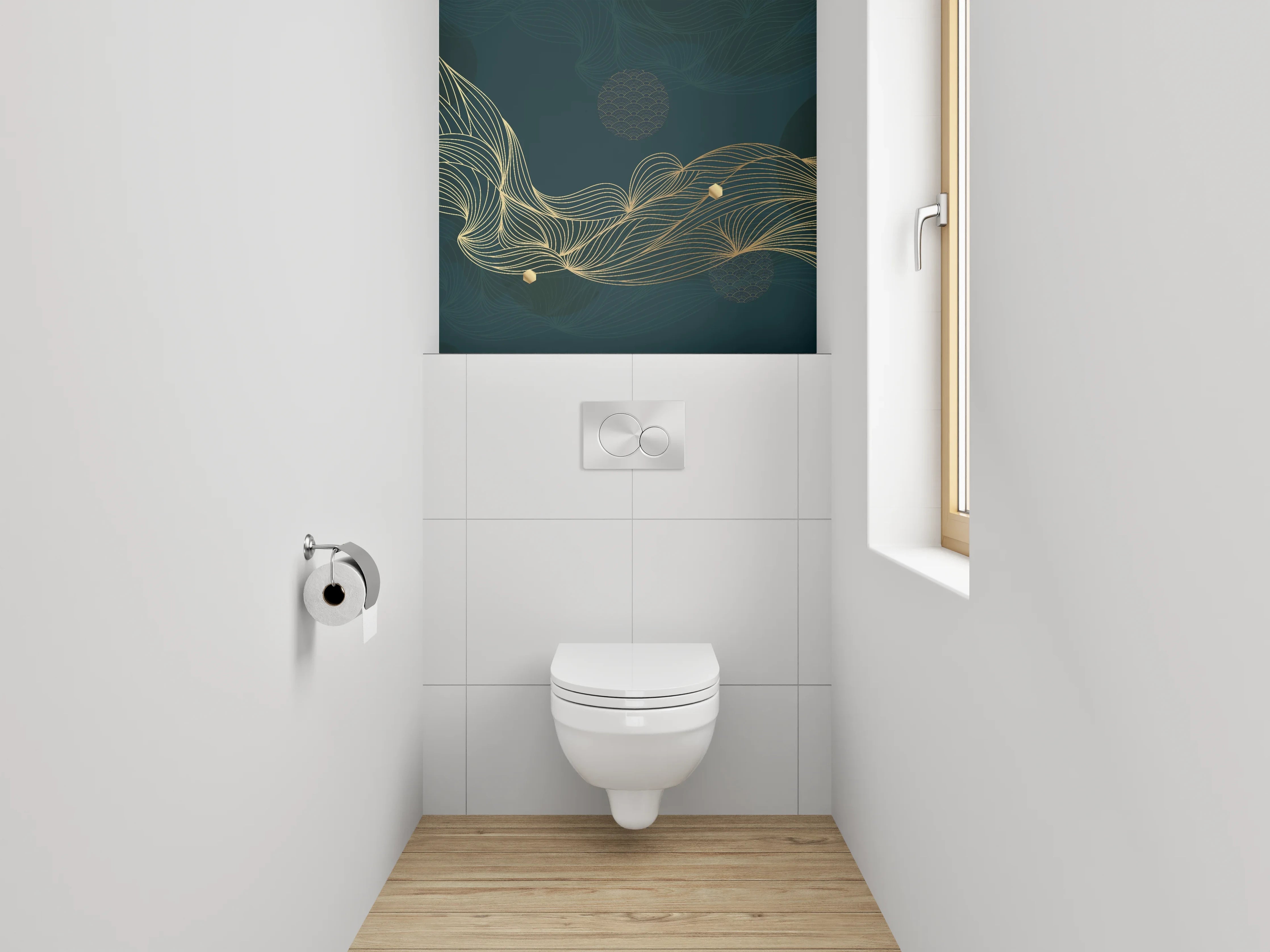 WC-Rückwand - Elegante goldene Linienwelle Abstrakt
