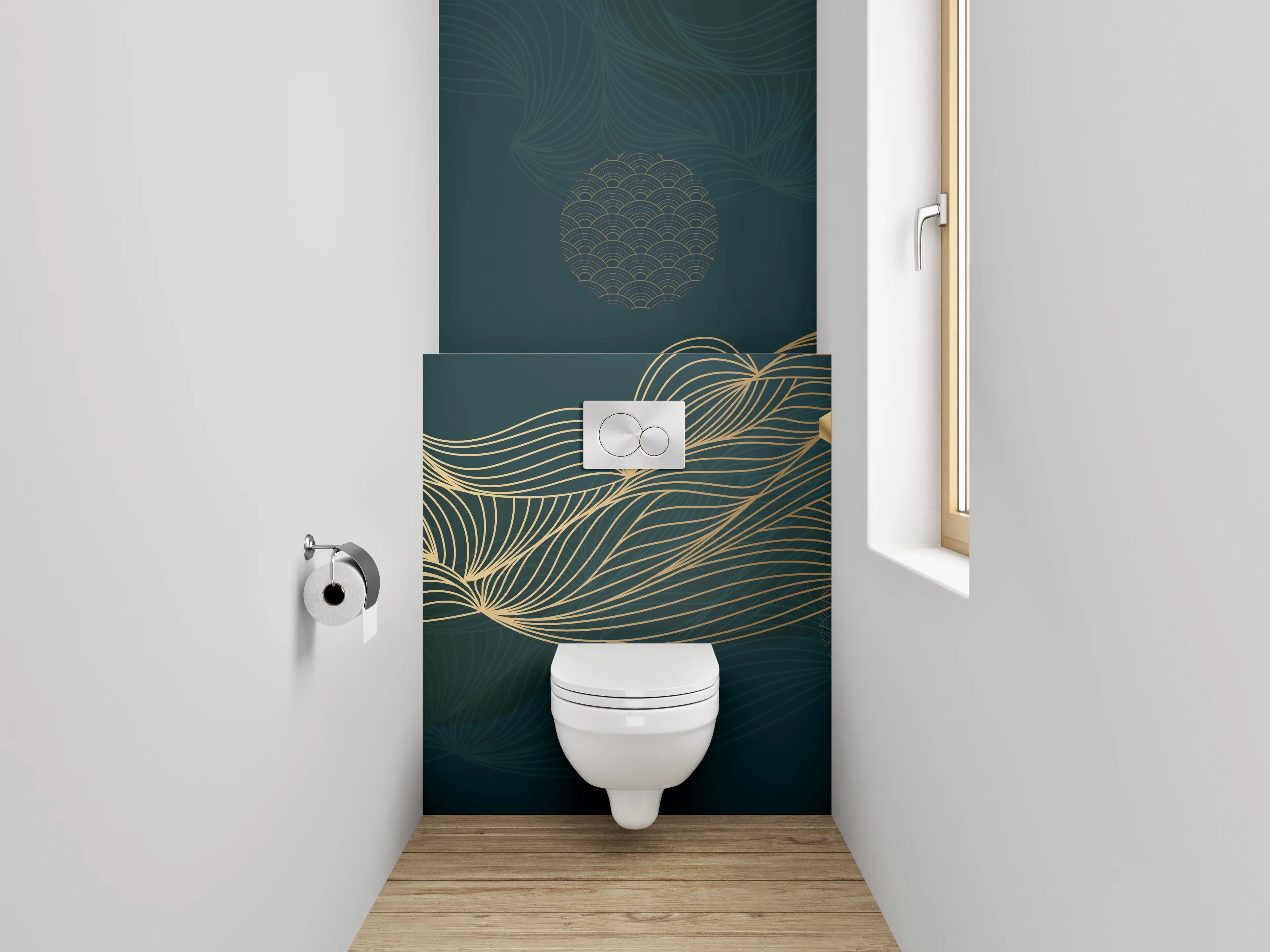 WC-Rückwand - Elegante goldene Linienwelle Abstrakt