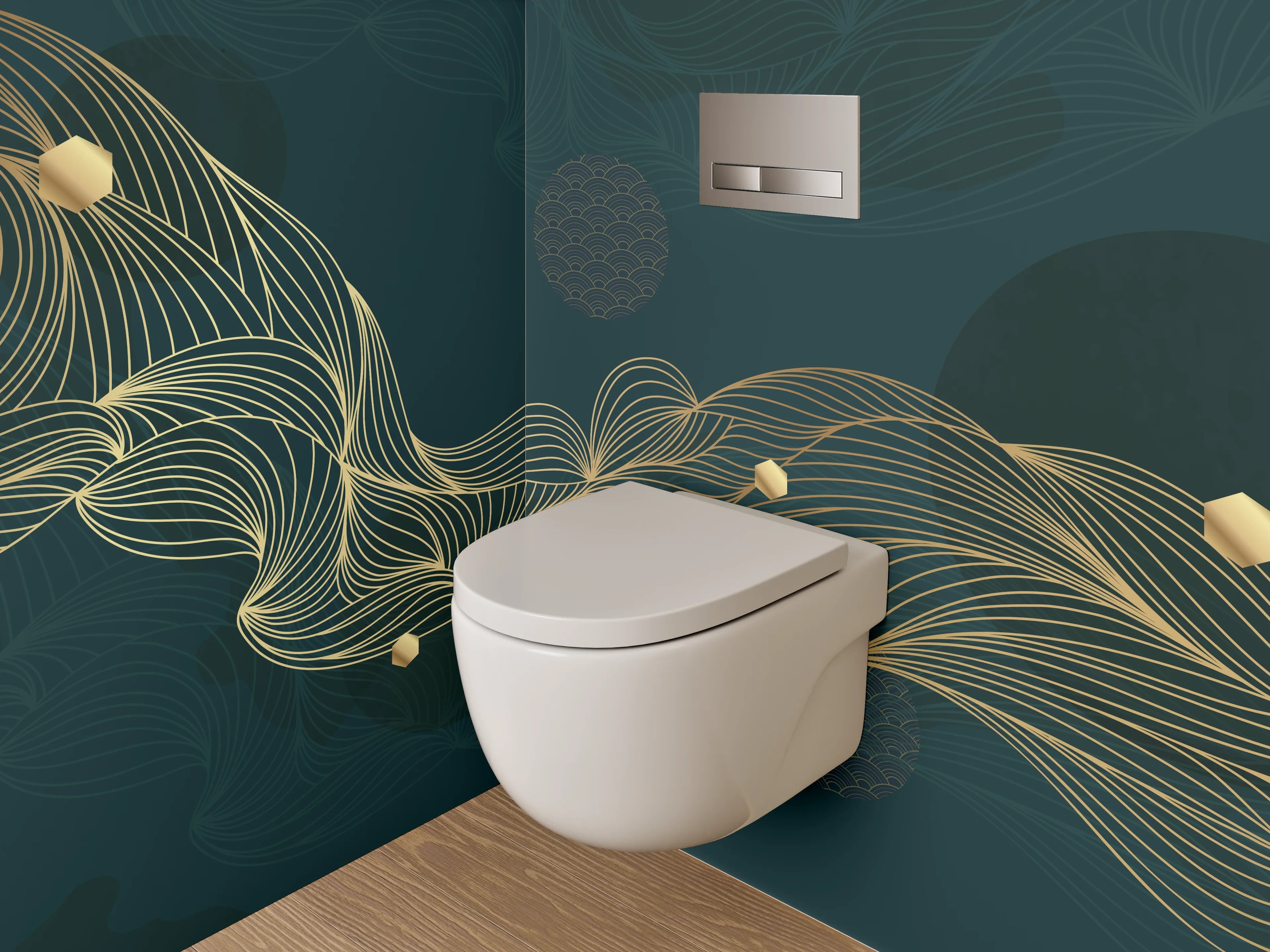 WC-Rückwand - Elegante goldene Linienwelle Abstrakt