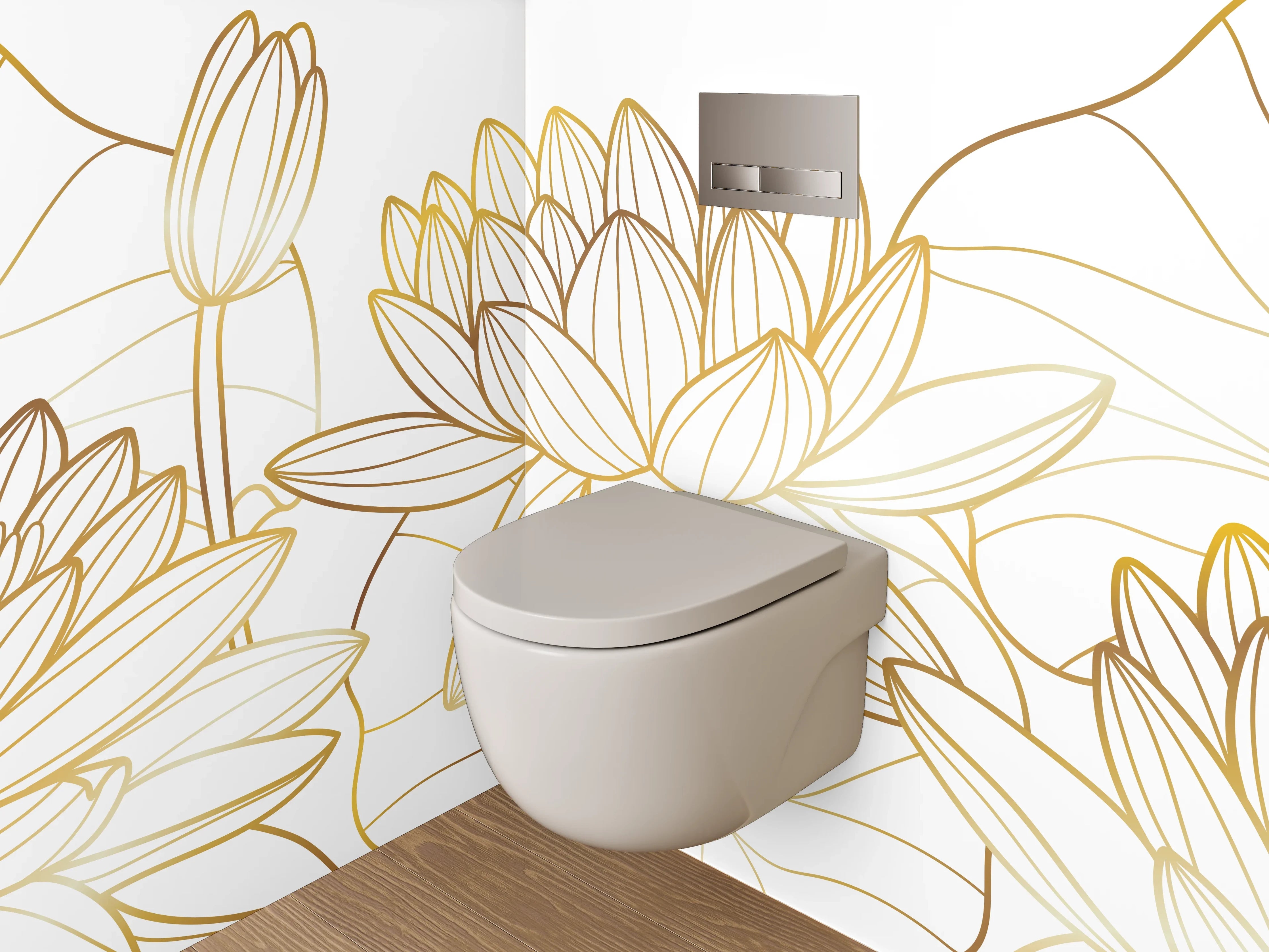WC-Rückwand - Elegante goldene Lotus-Linienzeichnung