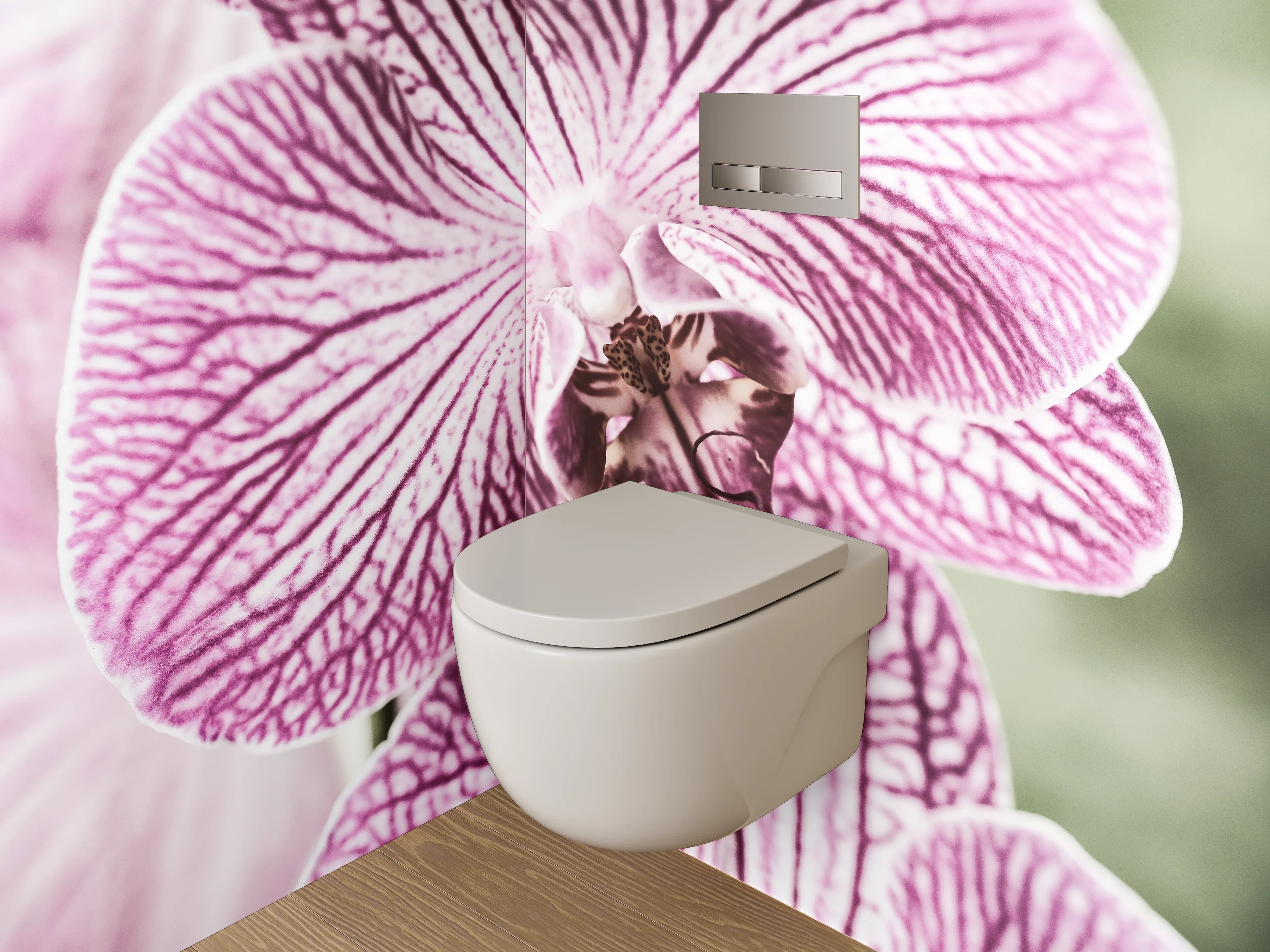 WC-Rückwand - Elegante lila Orchidee auf Weiß