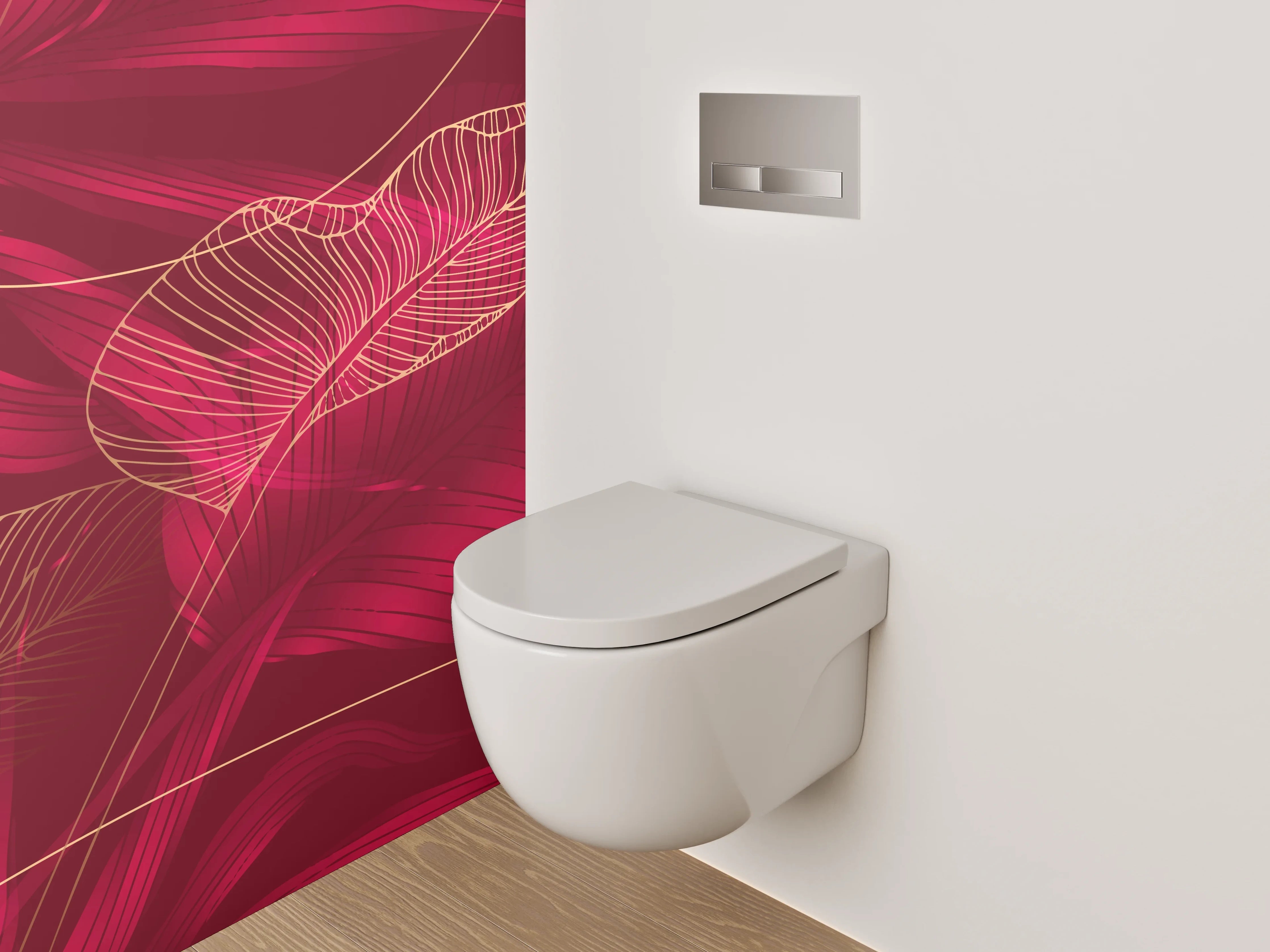 WC-Rückwand - Elegante rote Tropenblätter Lineart