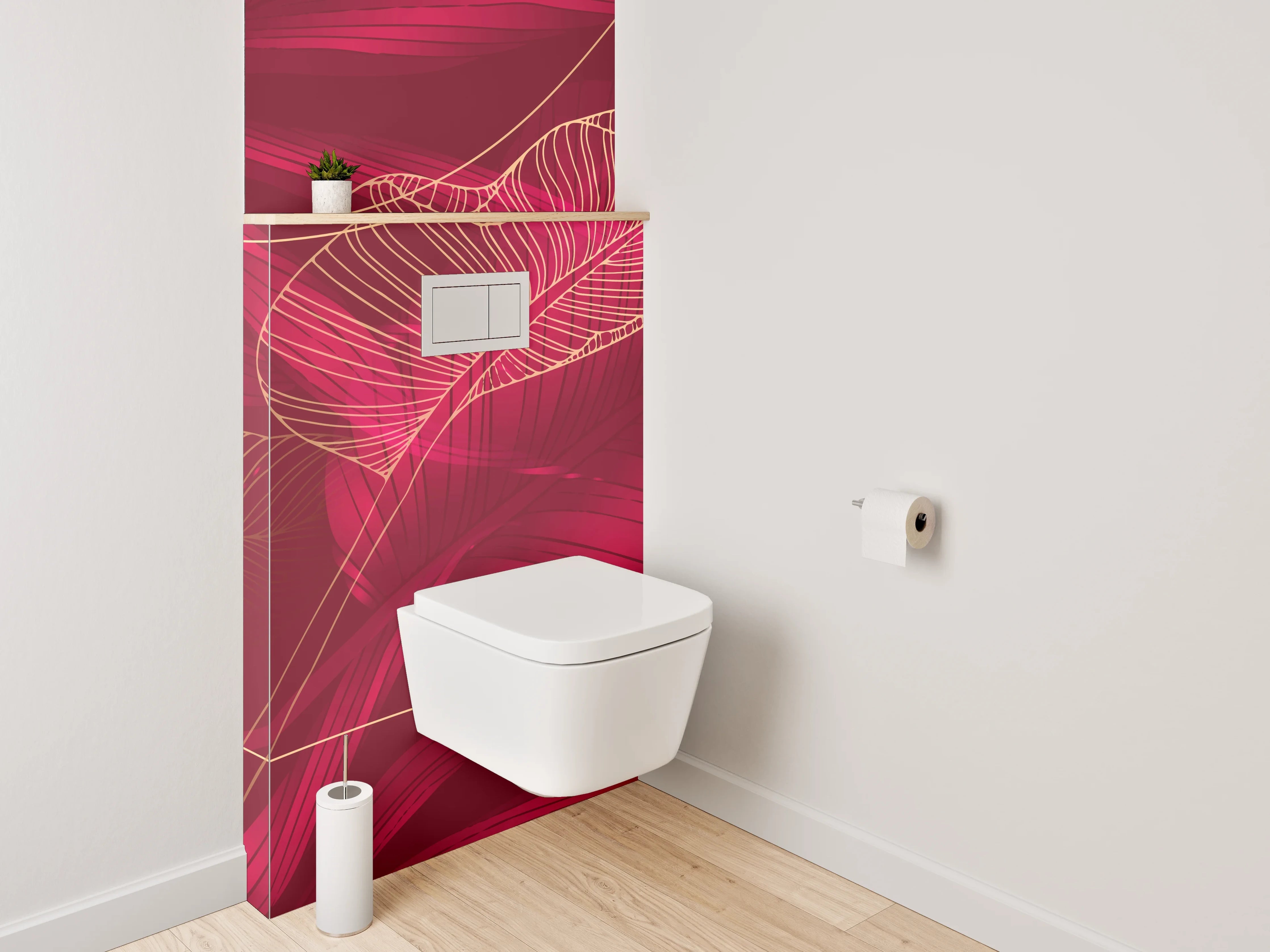 WC-Rückwand - Elegante rote Tropenblätter Lineart