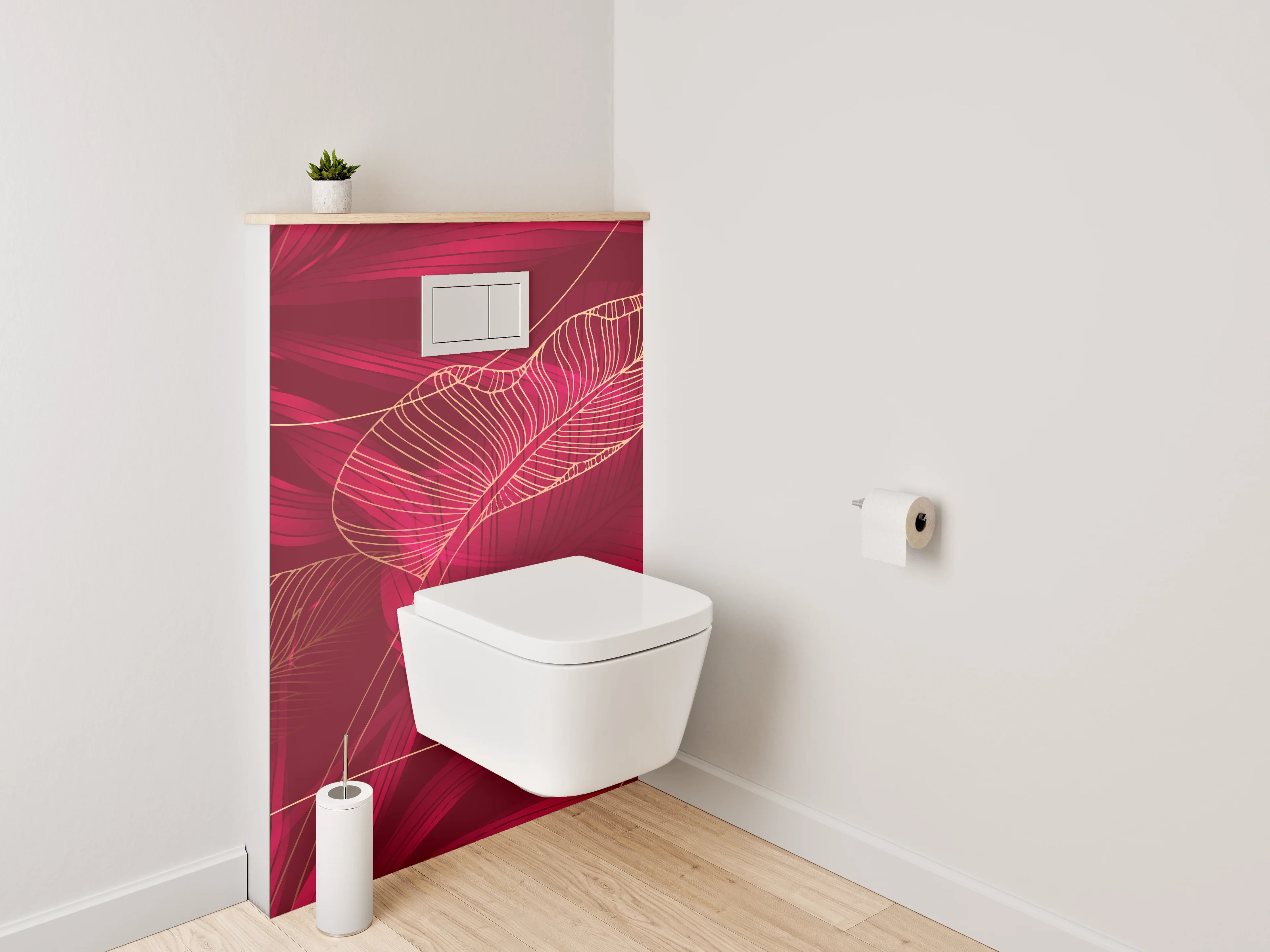 WC-Rückwand - Elegante rote Tropenblätter Lineart