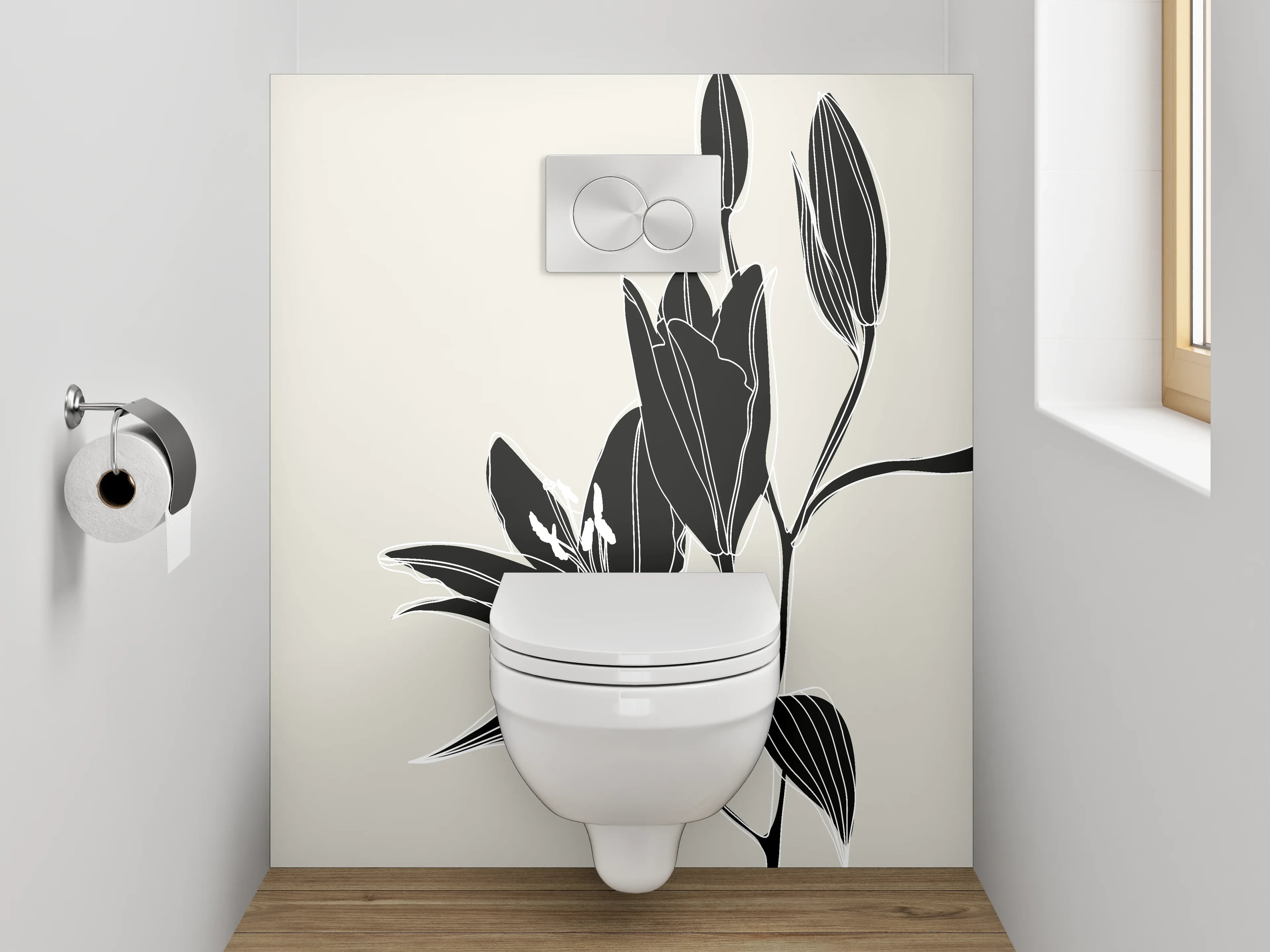 WC-Rückwand - Elegante schwarze Lilie Lineart Poster