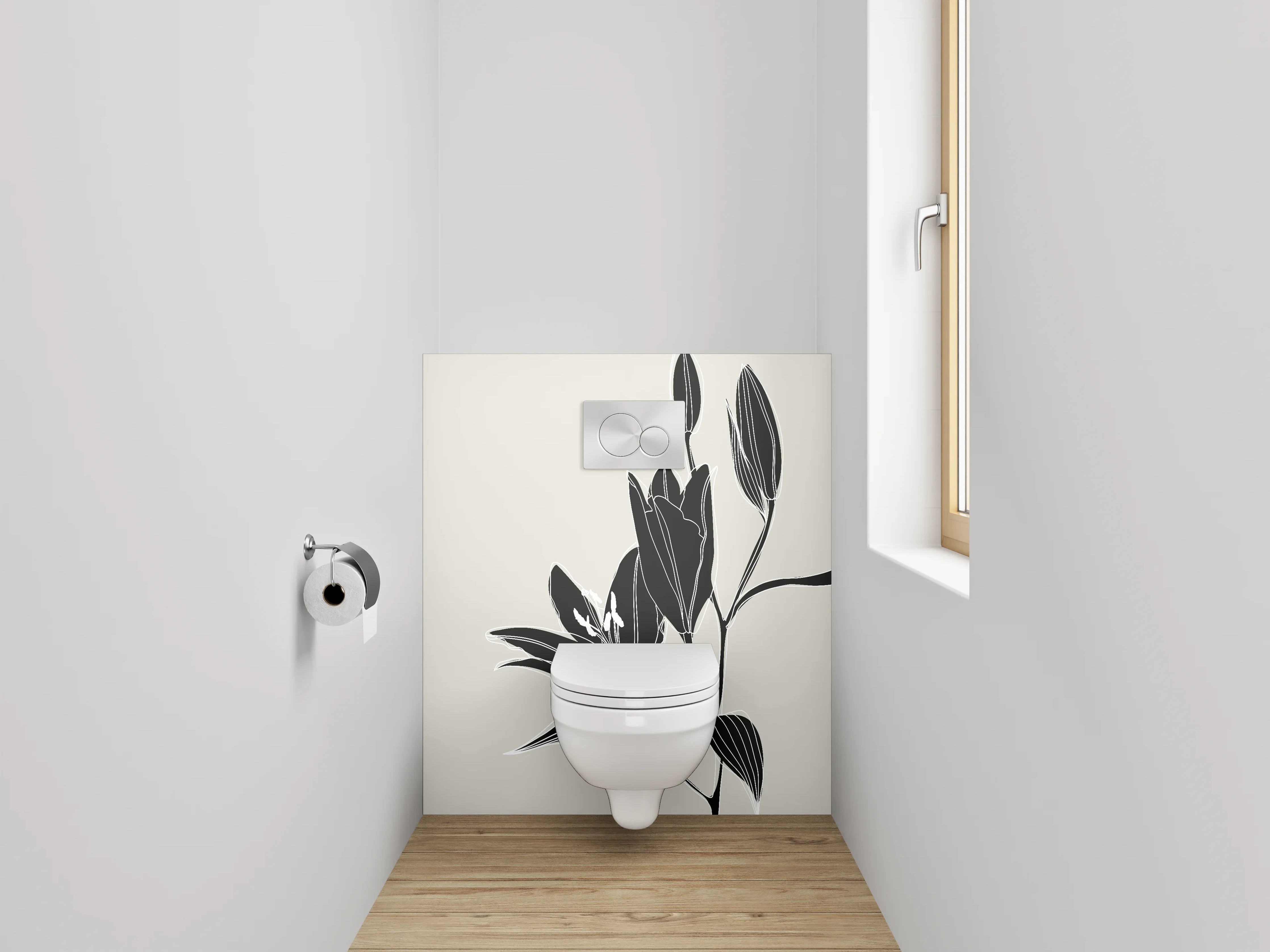WC-Rückwand - Elegante schwarze Lilie Lineart Poster