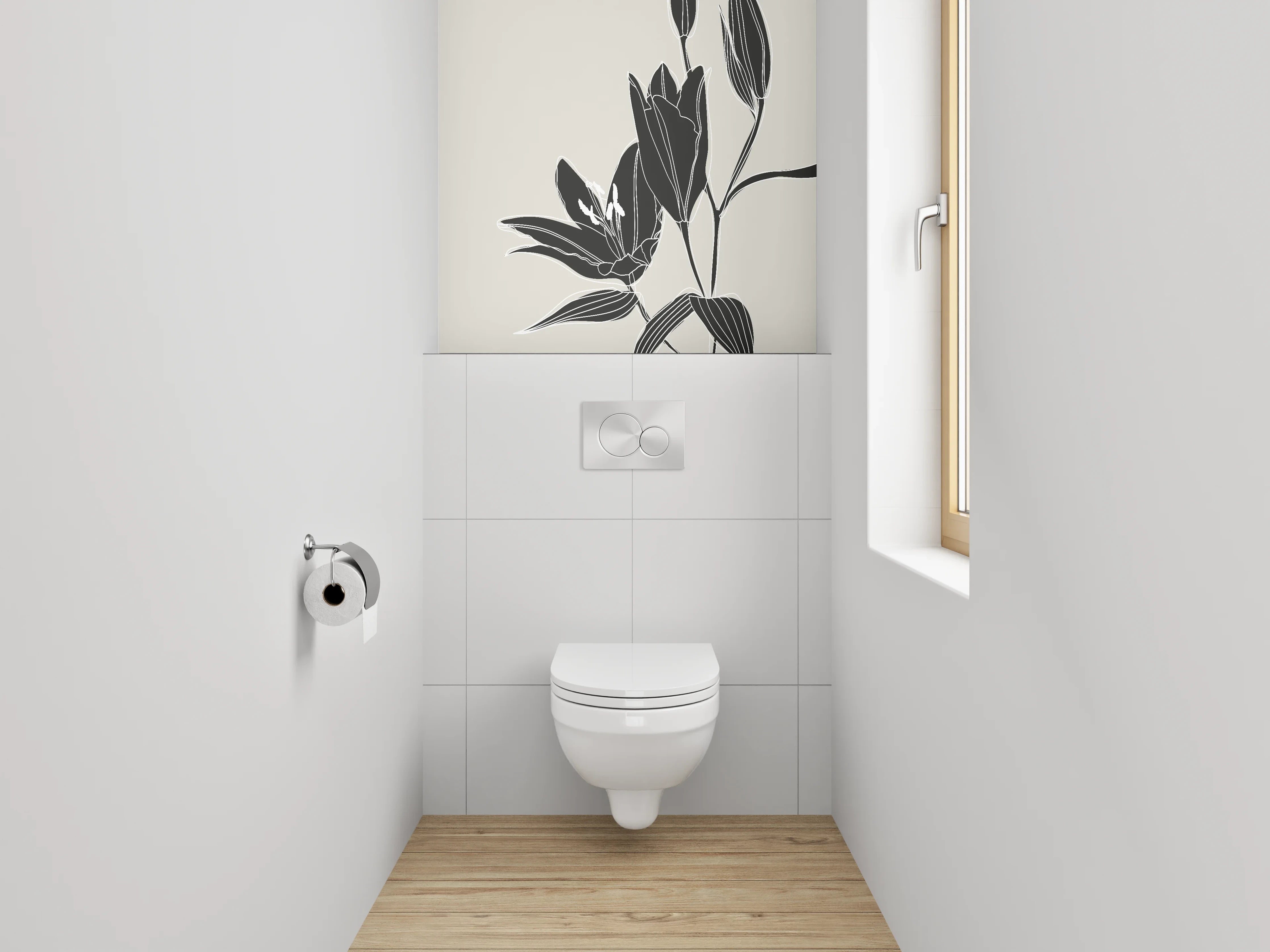 WC-Rückwand - Elegante schwarze Lilie Lineart Poster