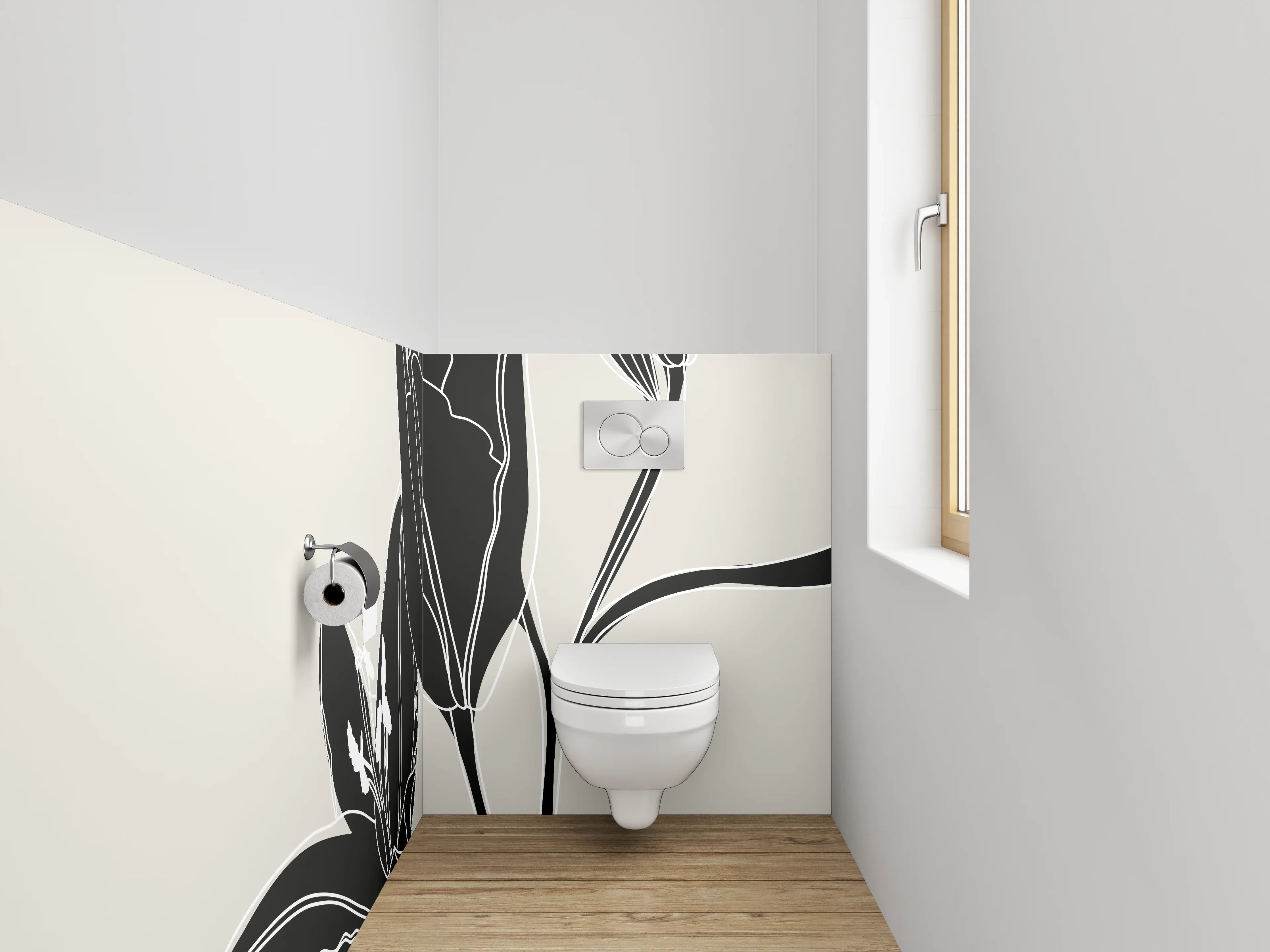 WC-Rückwand - Elegante schwarze Lilie Lineart Poster