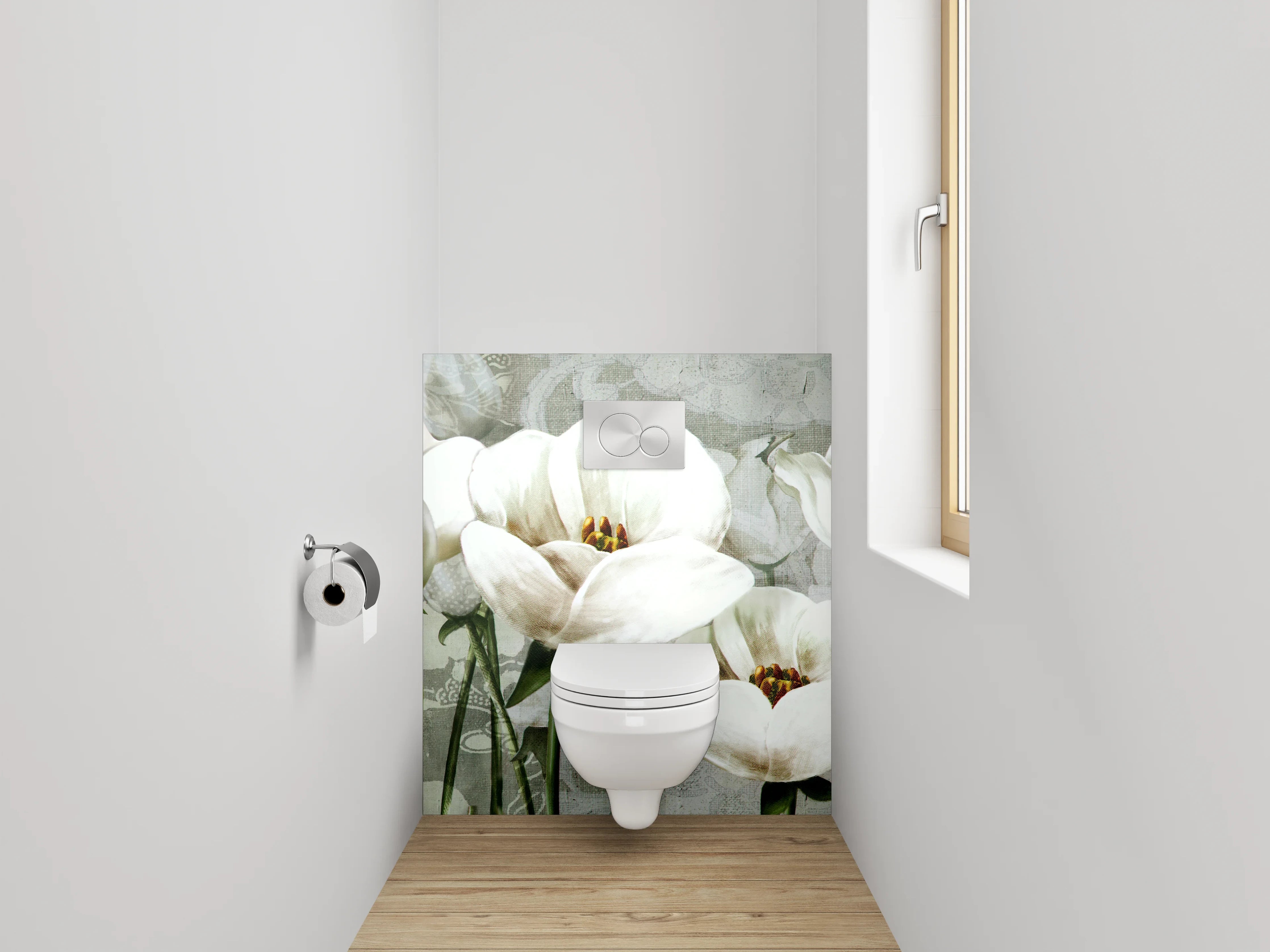 WC-Rückwand - Elegante weiße Blumen Aquarell