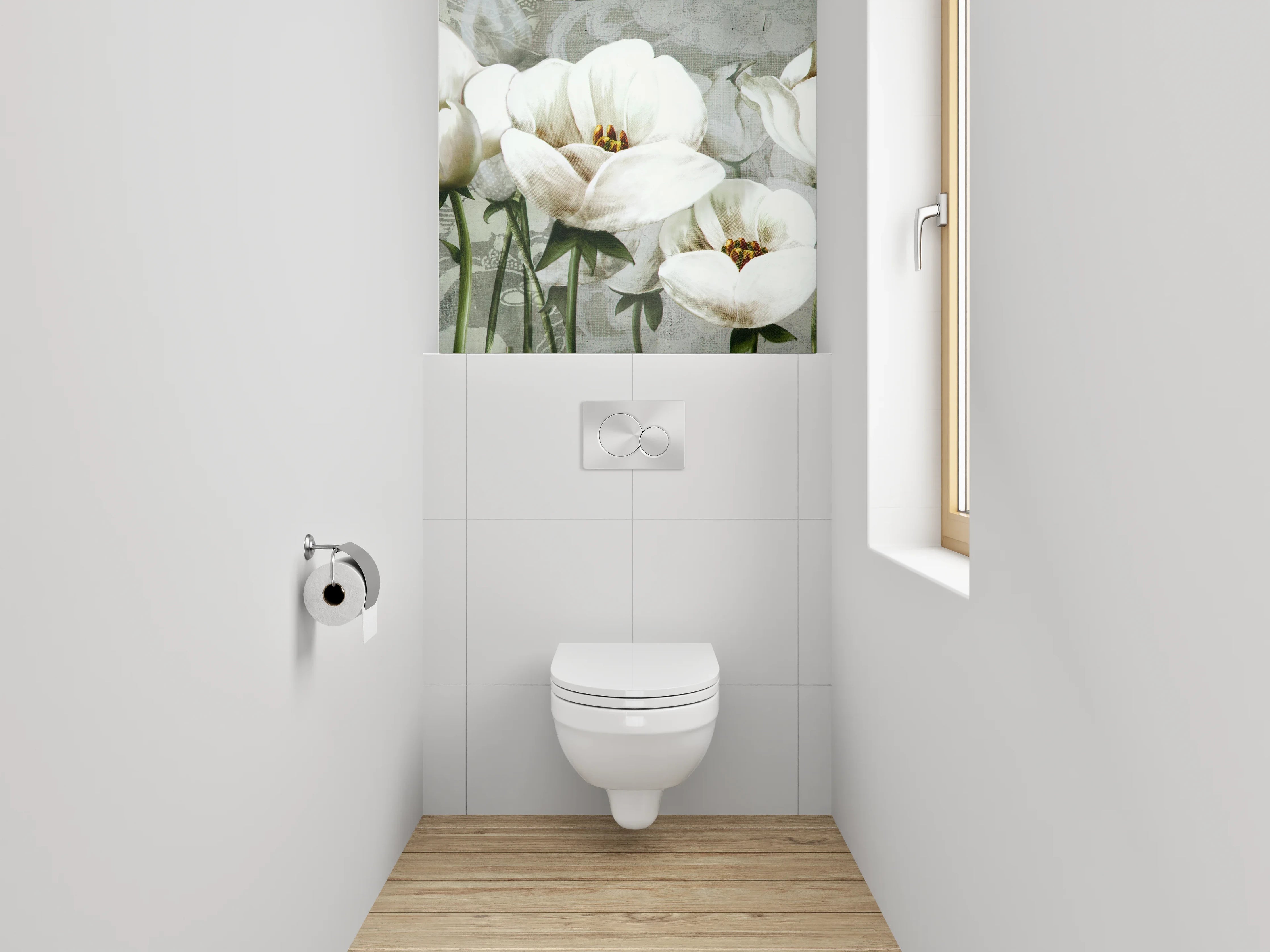 WC-Rückwand - Elegante weiße Blumen Aquarell