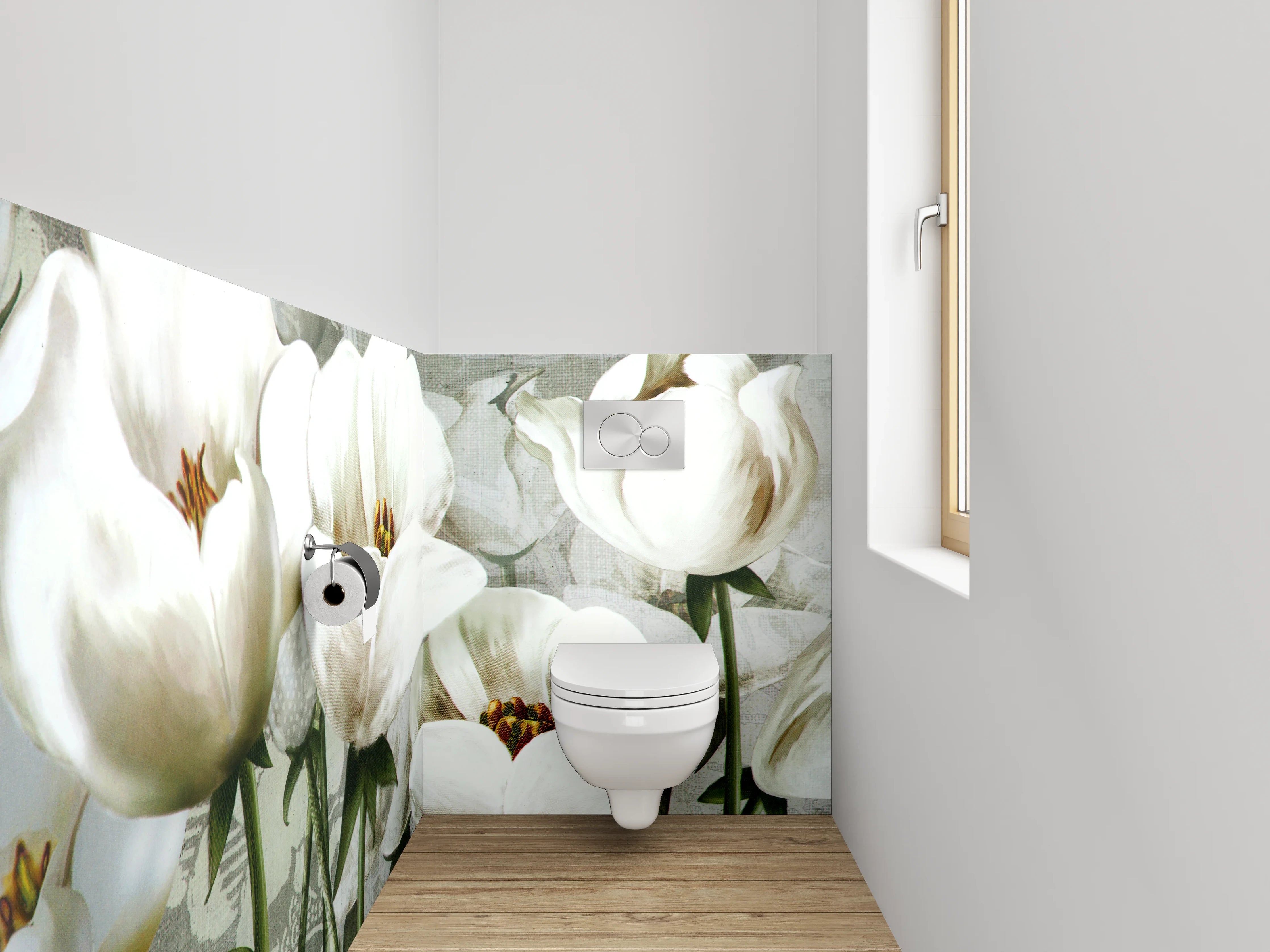 WC-Rückwand - Elegante weiße Blumen Aquarell