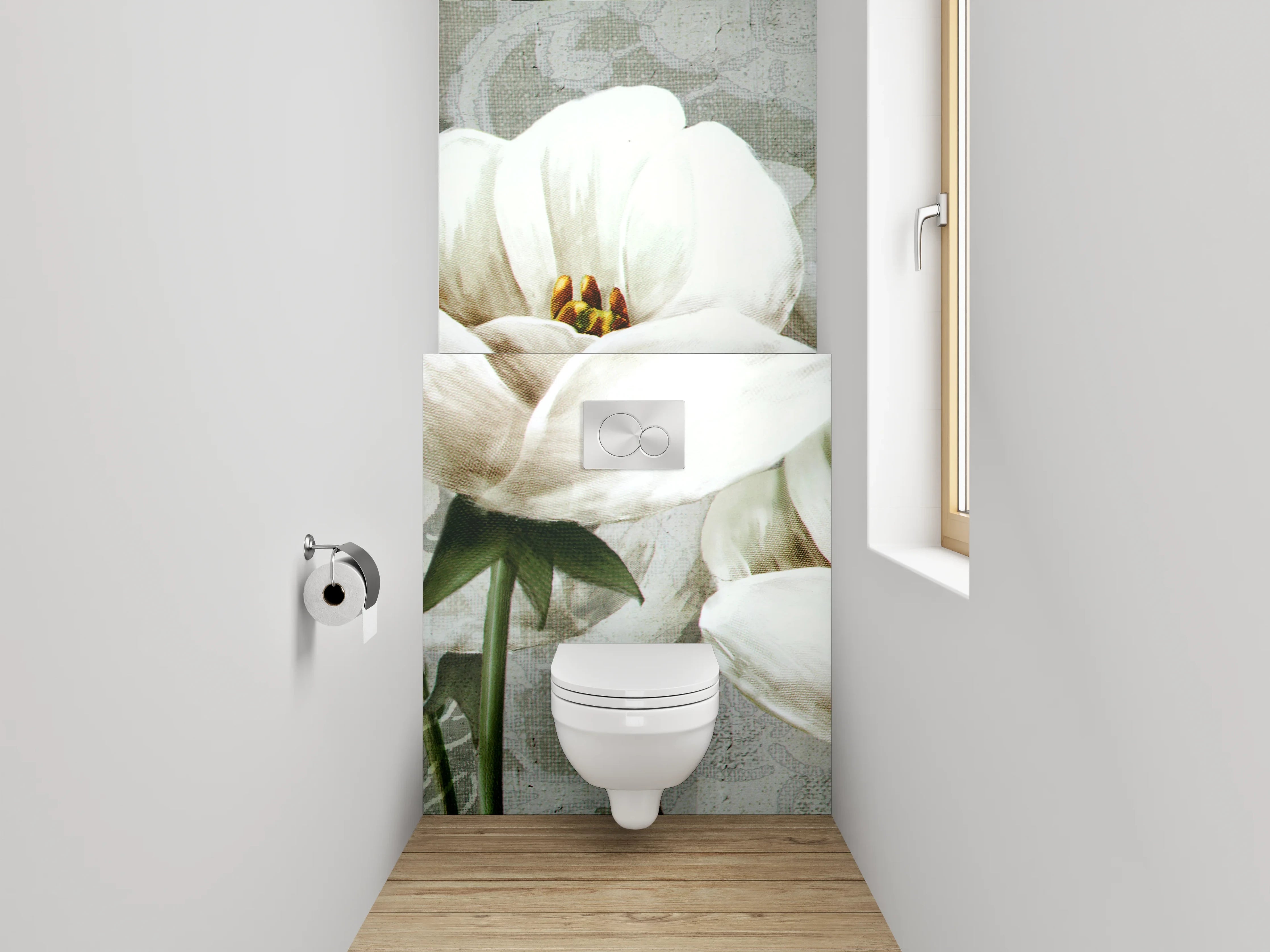 WC-Rückwand - Elegante weiße Blumen Aquarell