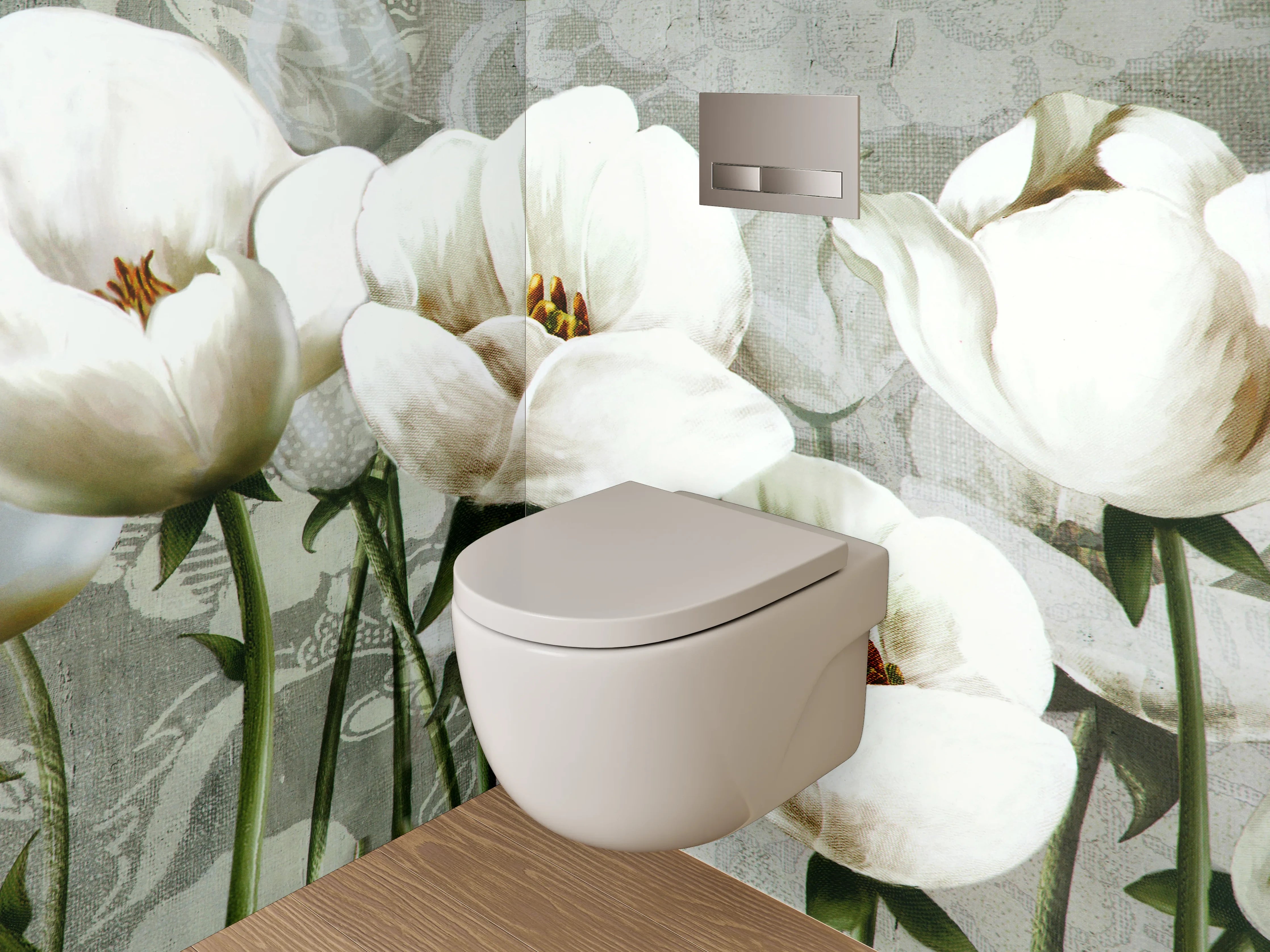 WC-Rückwand - Elegante weiße Blumen Aquarell