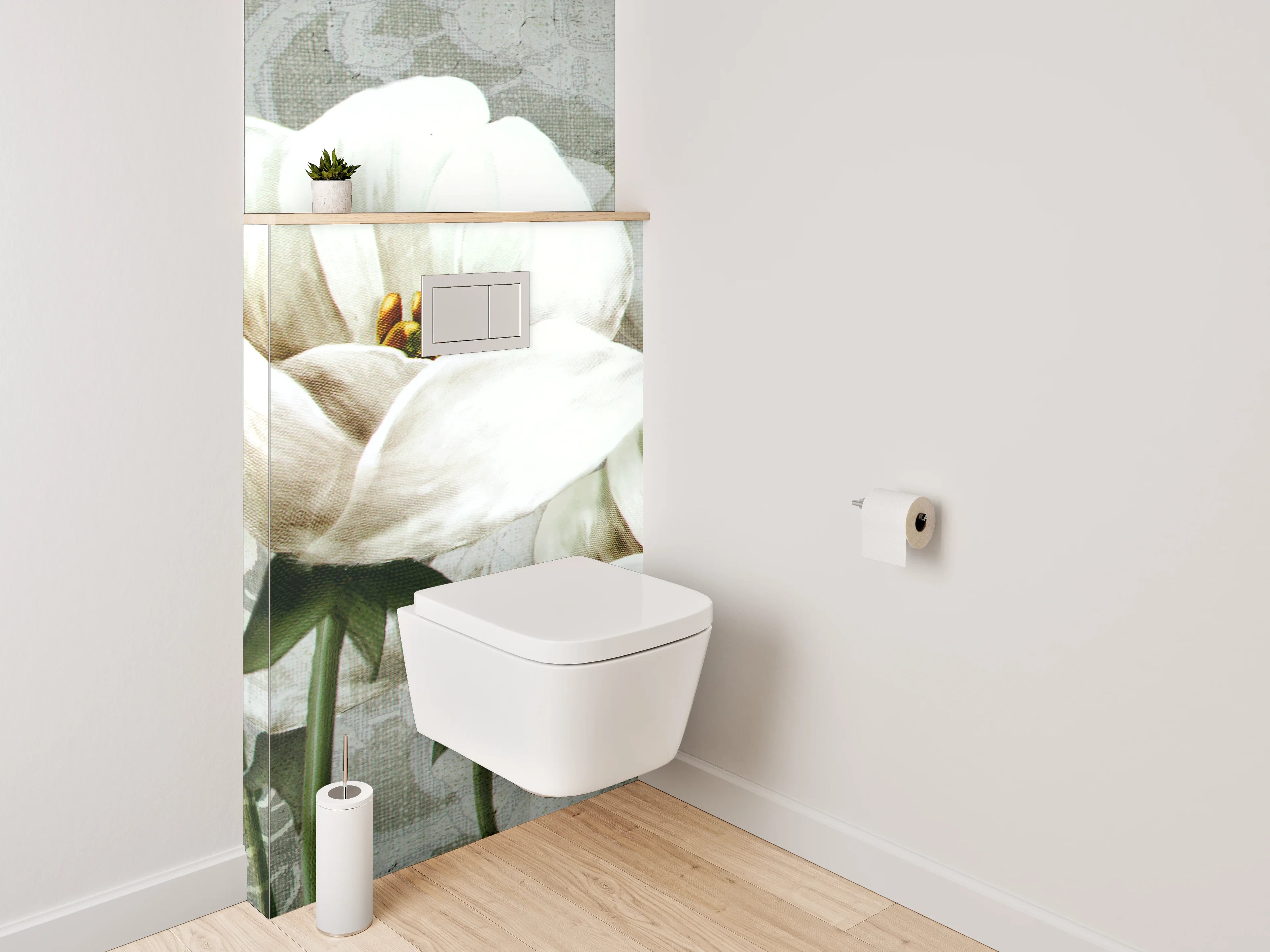 WC-Rückwand - Elegante weiße Blumen Aquarell