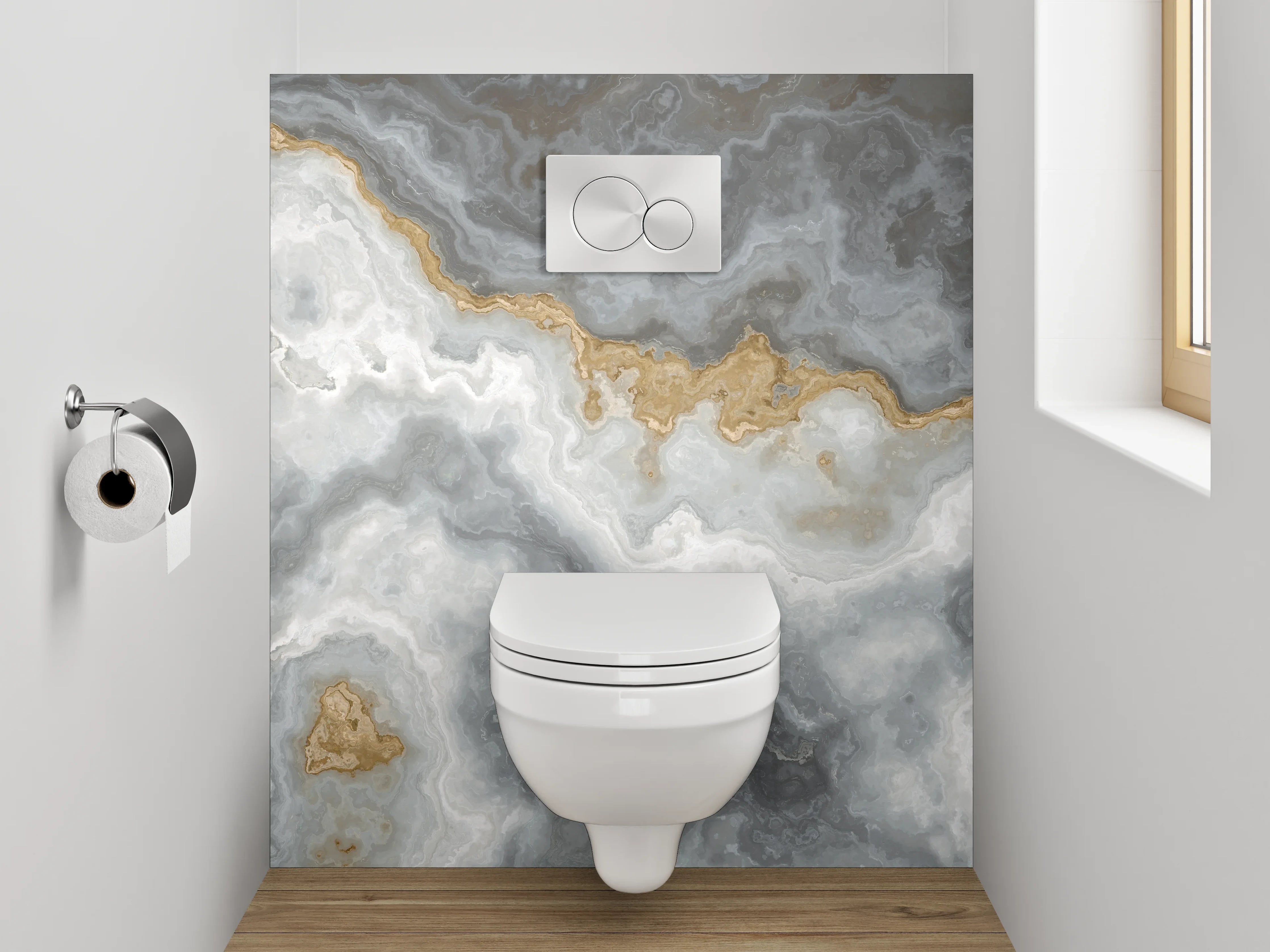 WC-Rückwand - Elegante weiße und graue Marmorstruktur