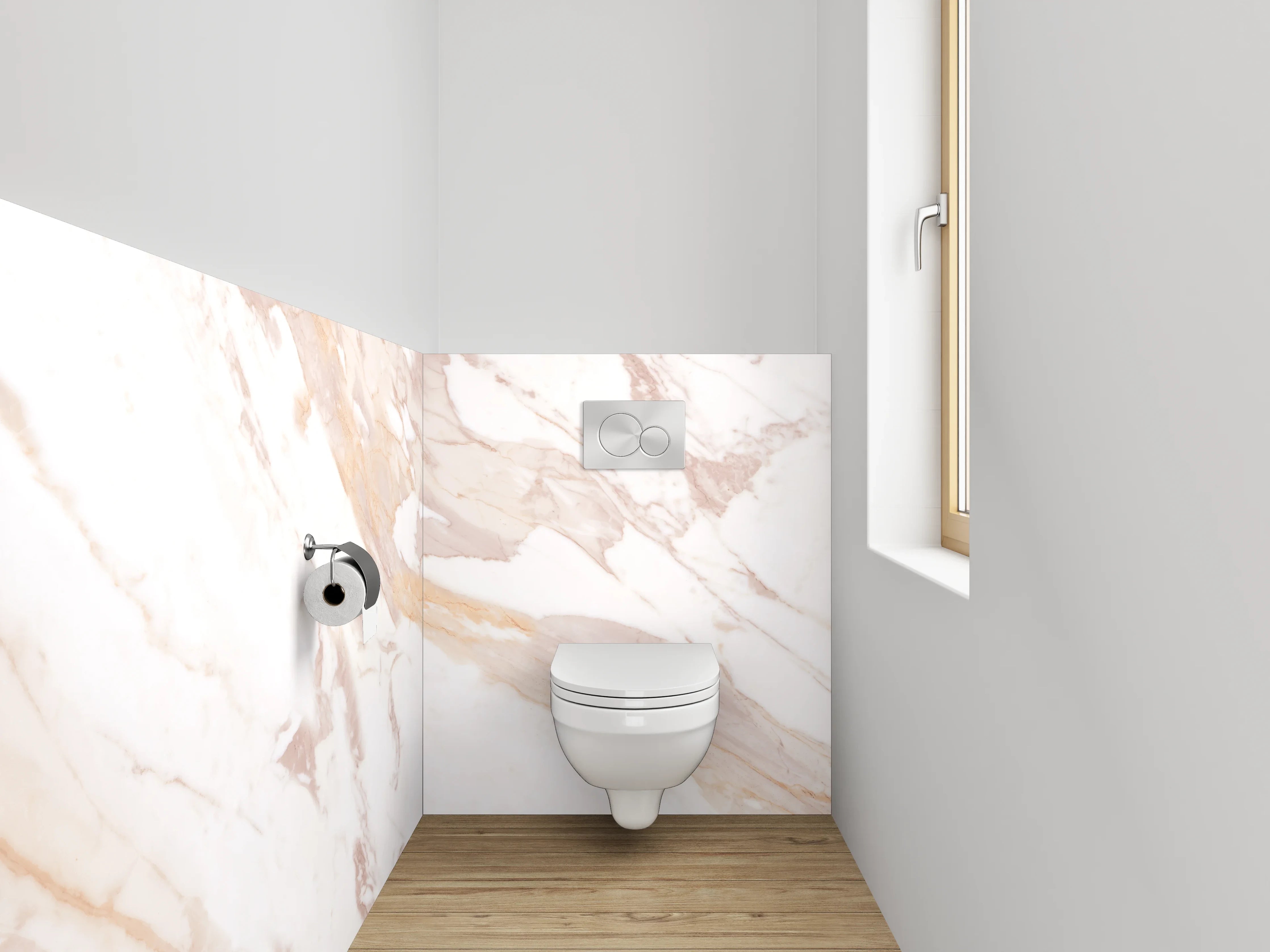 WC-Rückwand - Eleganter Grauschimmer auf Weißmarmor