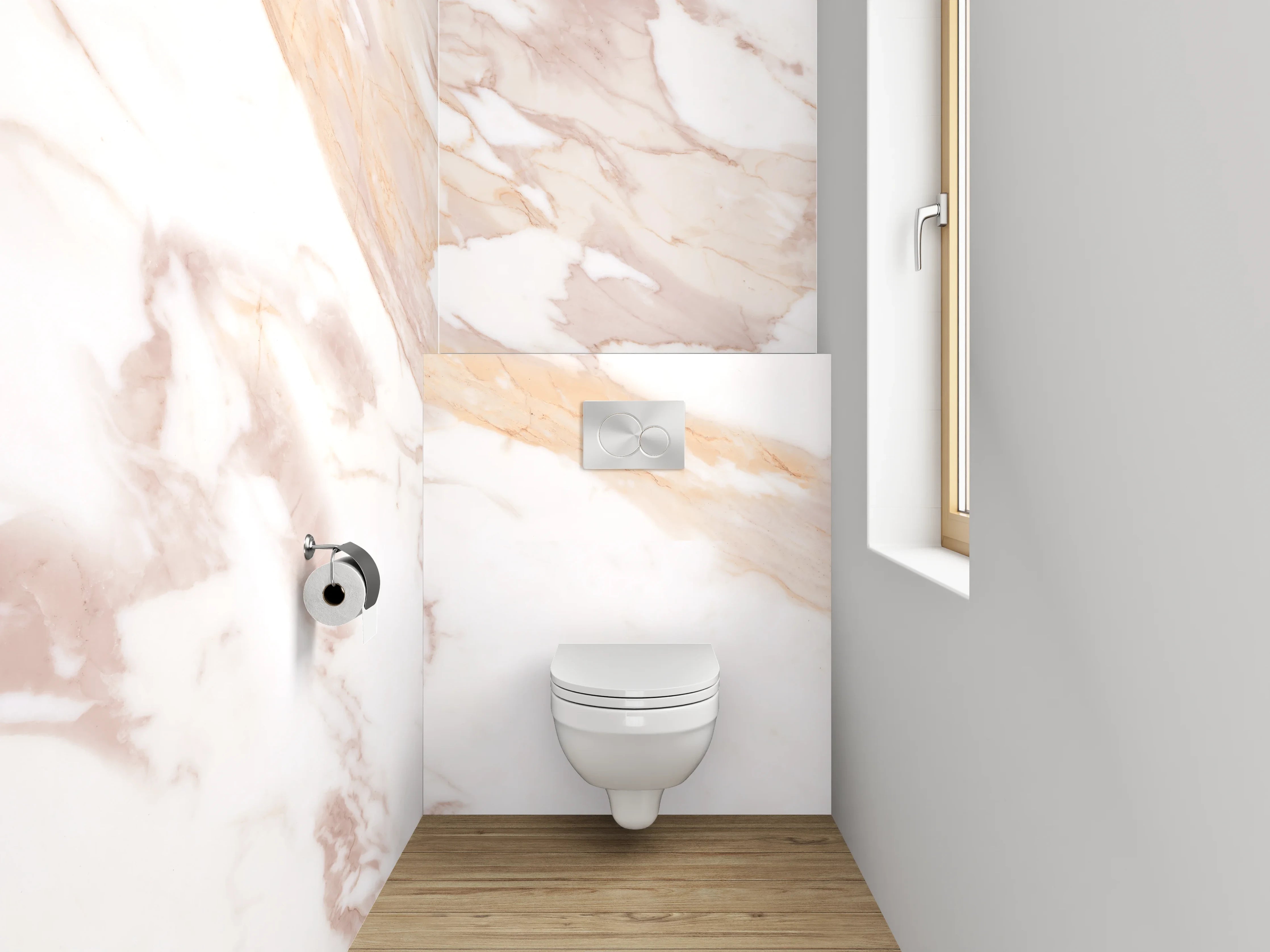 WC-Rückwand - Eleganter Grauschimmer auf Weißmarmor