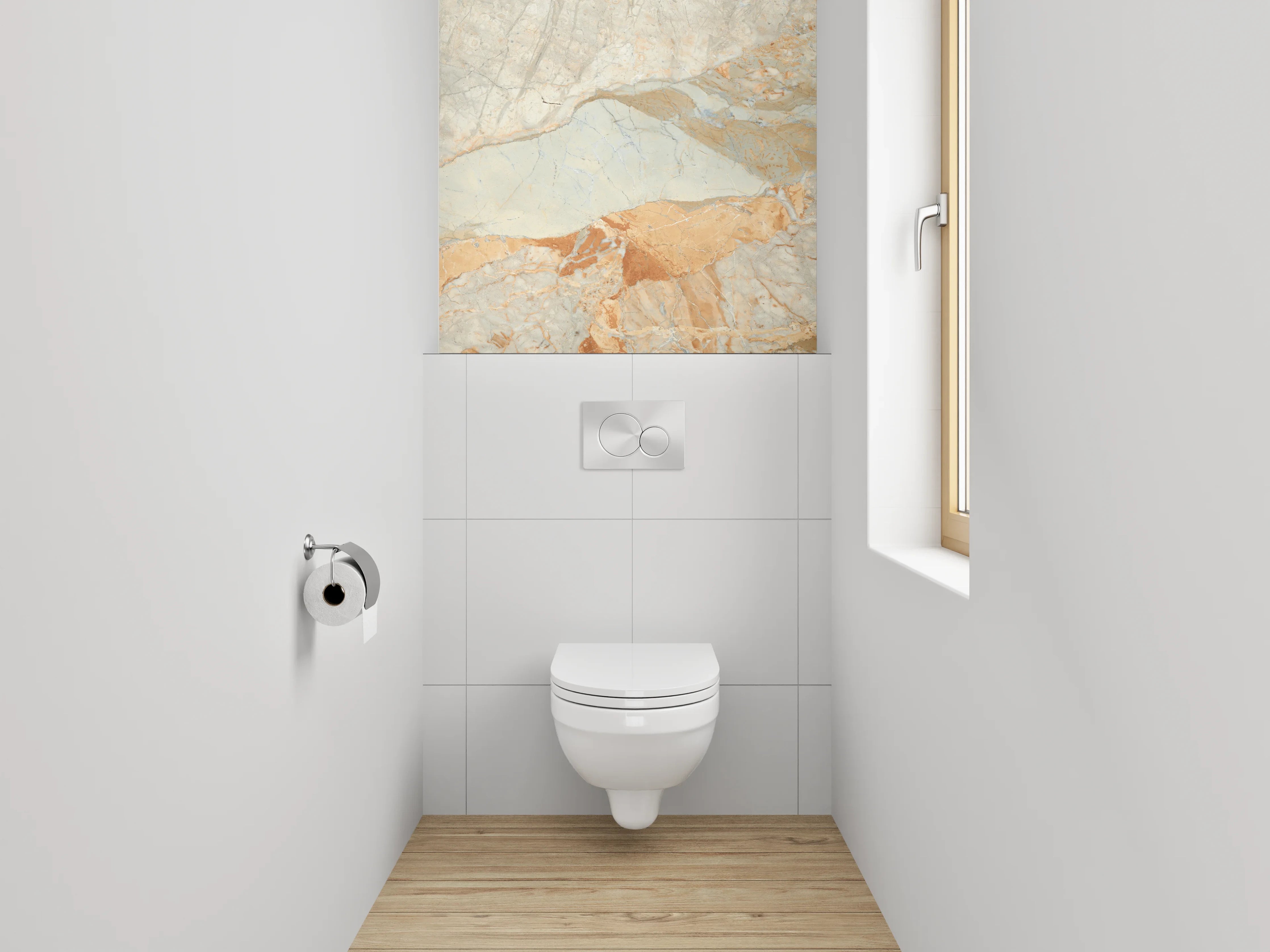 WC-Rückwand - Eleganter Marmor in Beige und Weiß