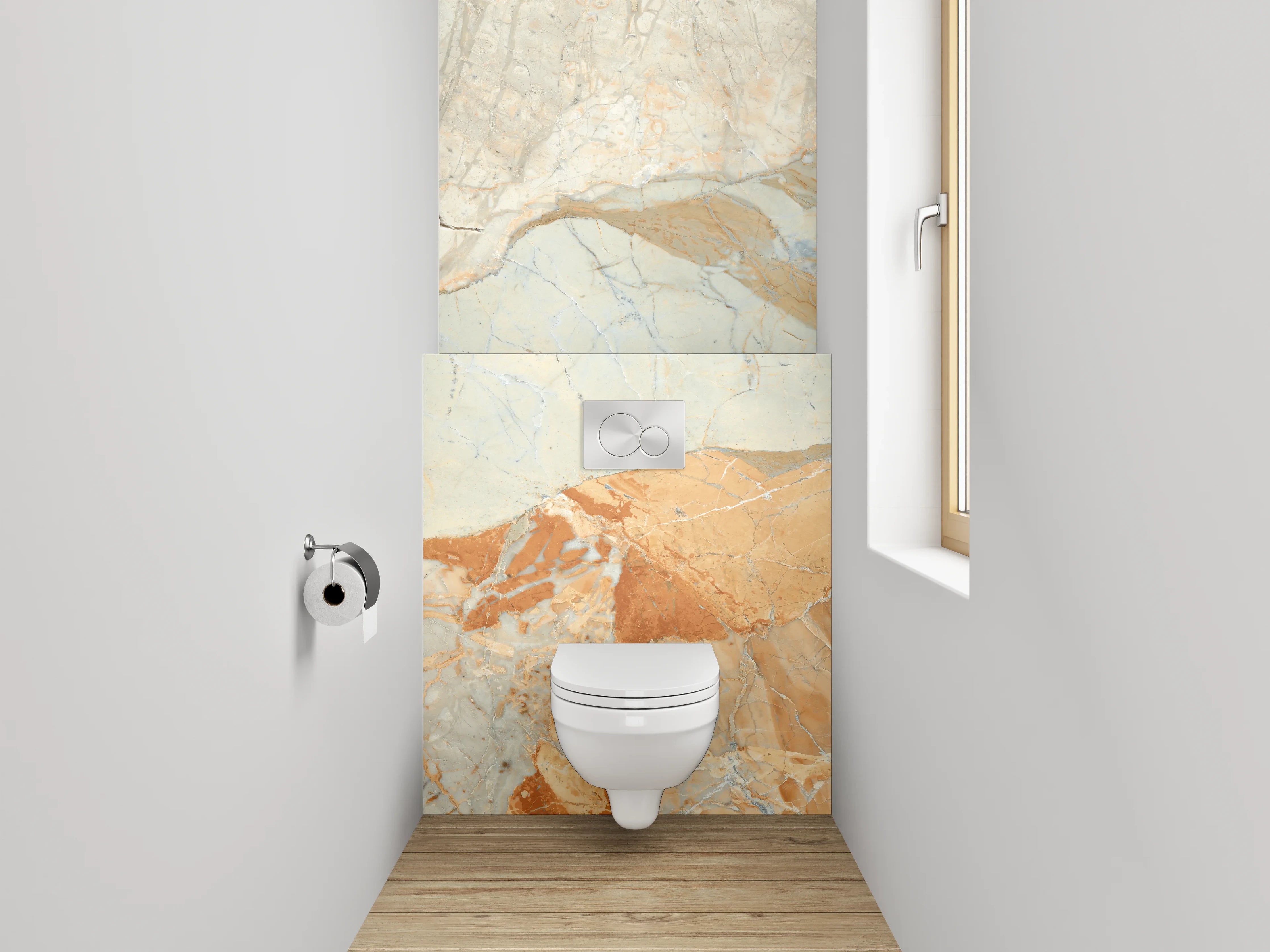 WC-Rückwand - Eleganter Marmor in Beige und Weiß
