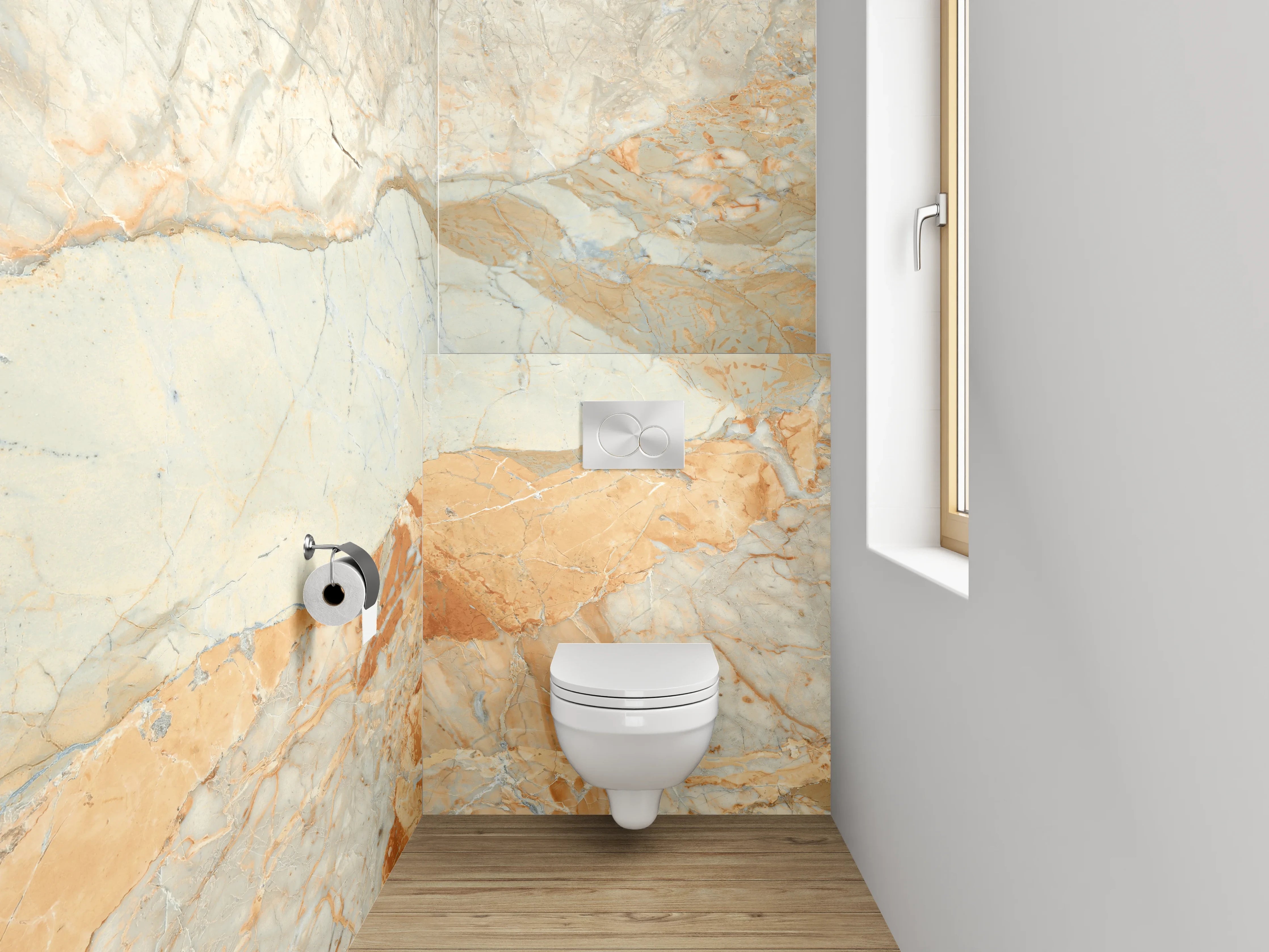 WC-Rückwand - Eleganter Marmor in Beige und Weiß