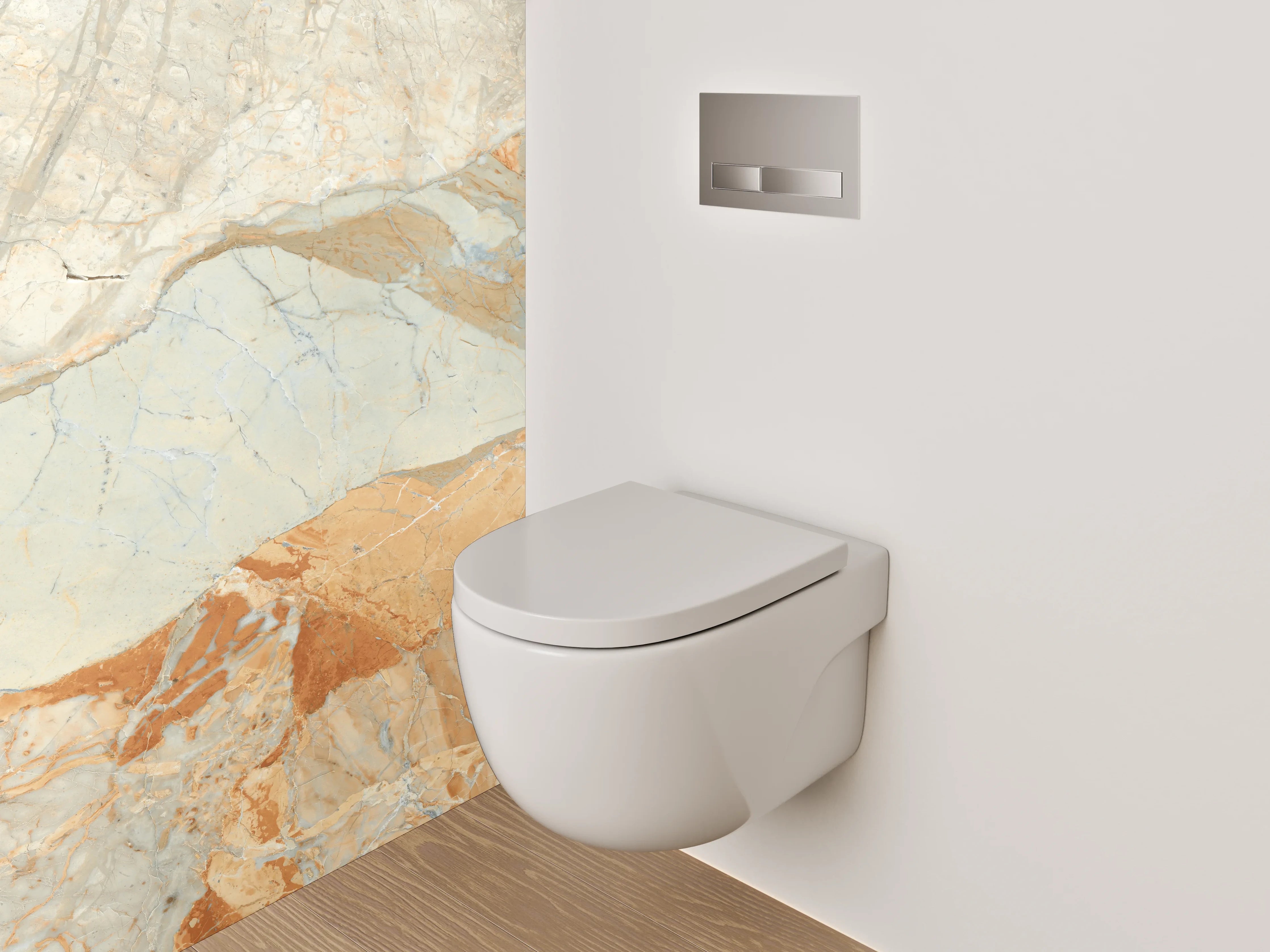 WC-Rückwand - Eleganter Marmor in Beige und Weiß