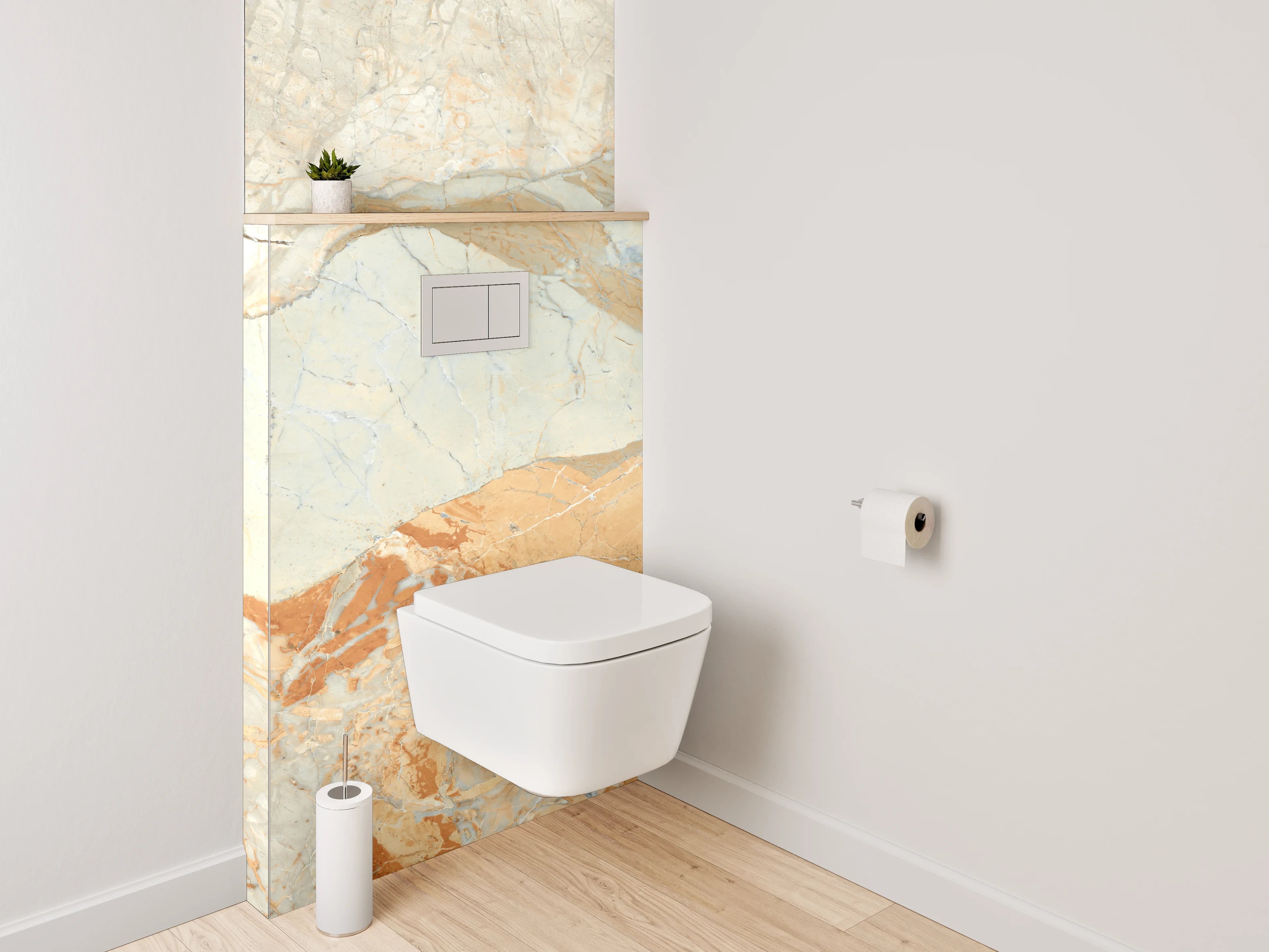 WC-Rückwand - Eleganter Marmor in Beige und Weiß