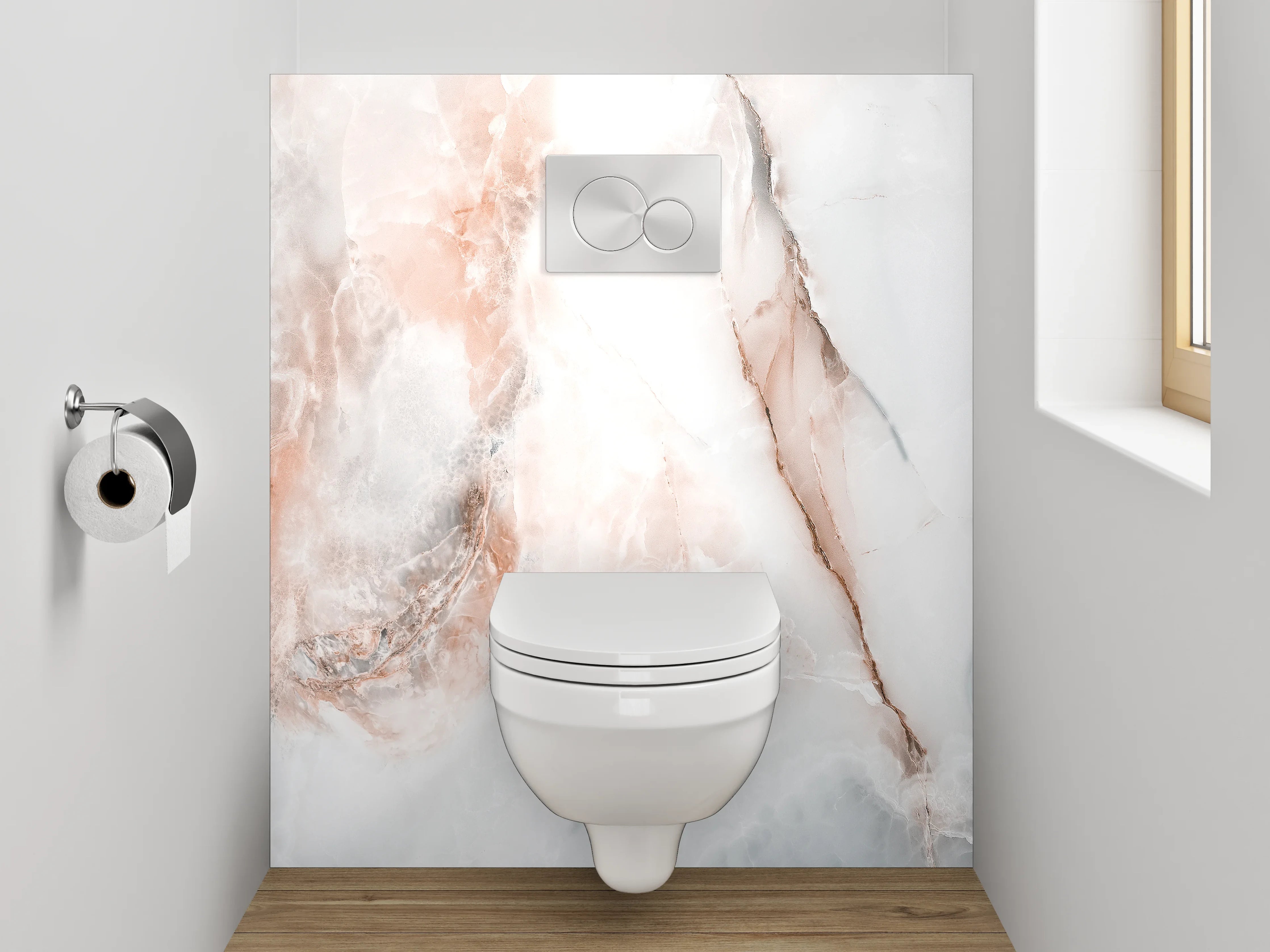 WC-Rückwand - Eleganter Marmor in Weiß und Rosa