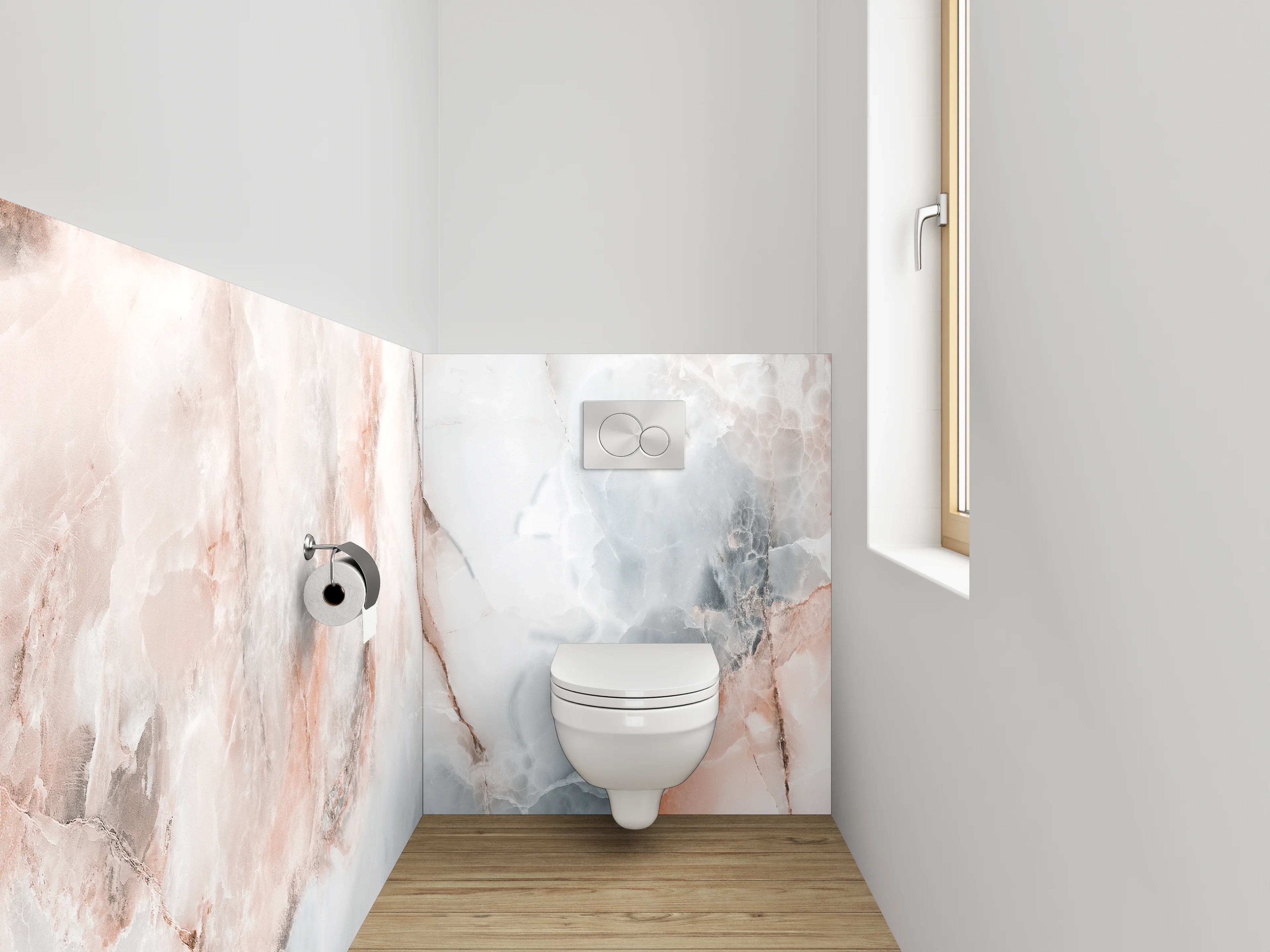 WC-Rückwand - Eleganter Marmor in Weiß und Rosa