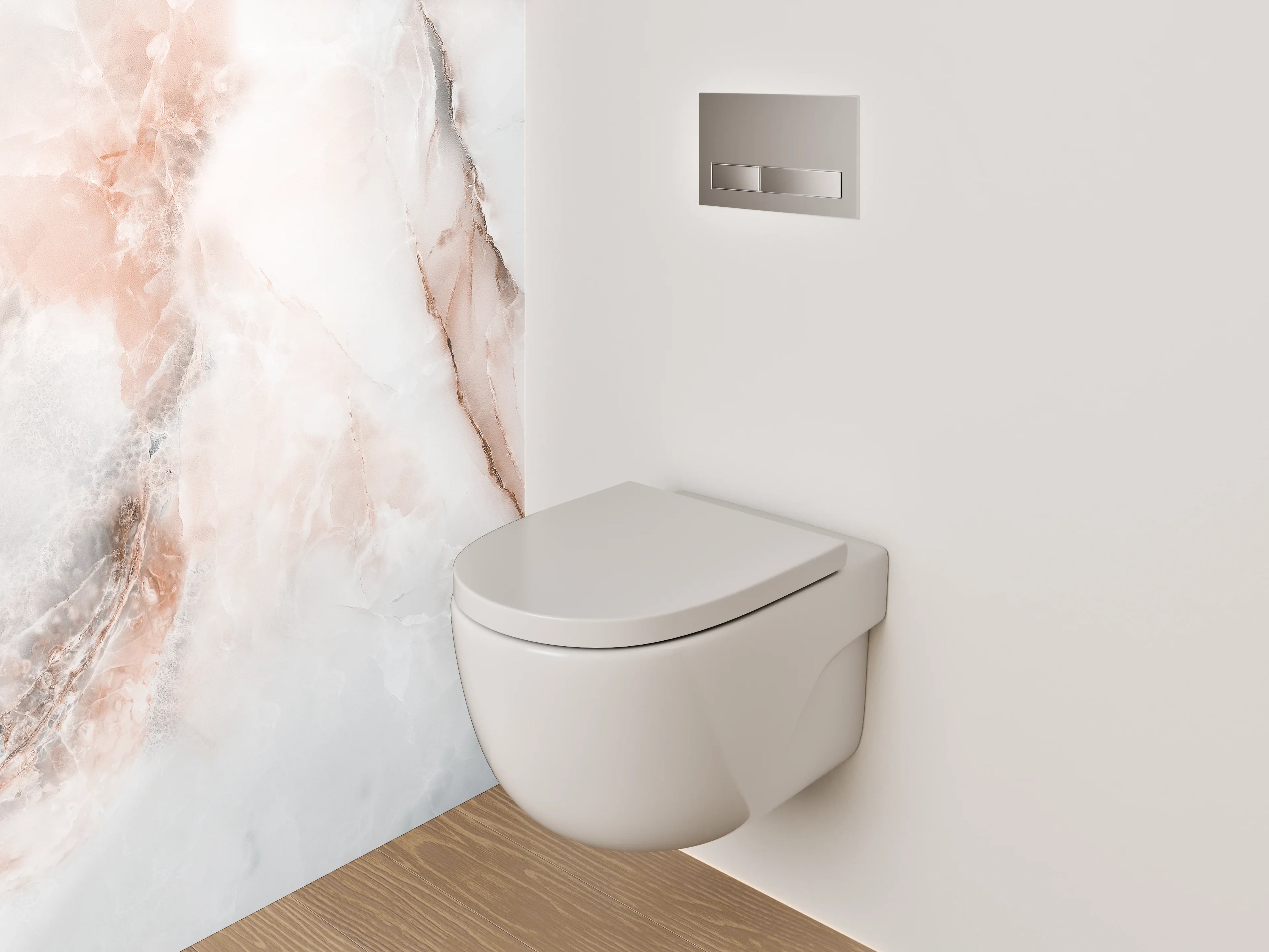 WC-Rückwand - Eleganter Marmor in Weiß und Rosa