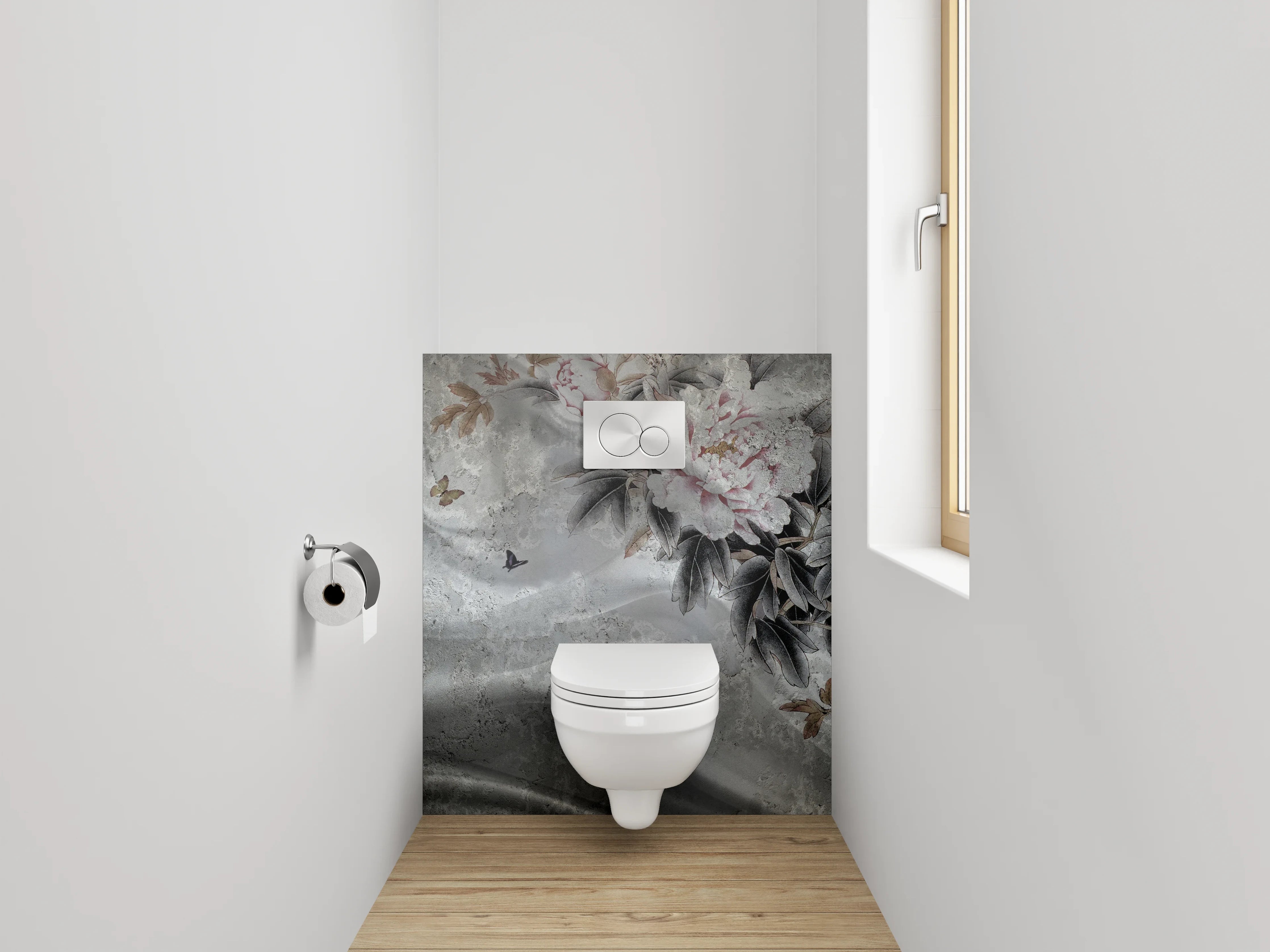 WC-Rückwand - Eleganter Marmor mit floraler Malerei