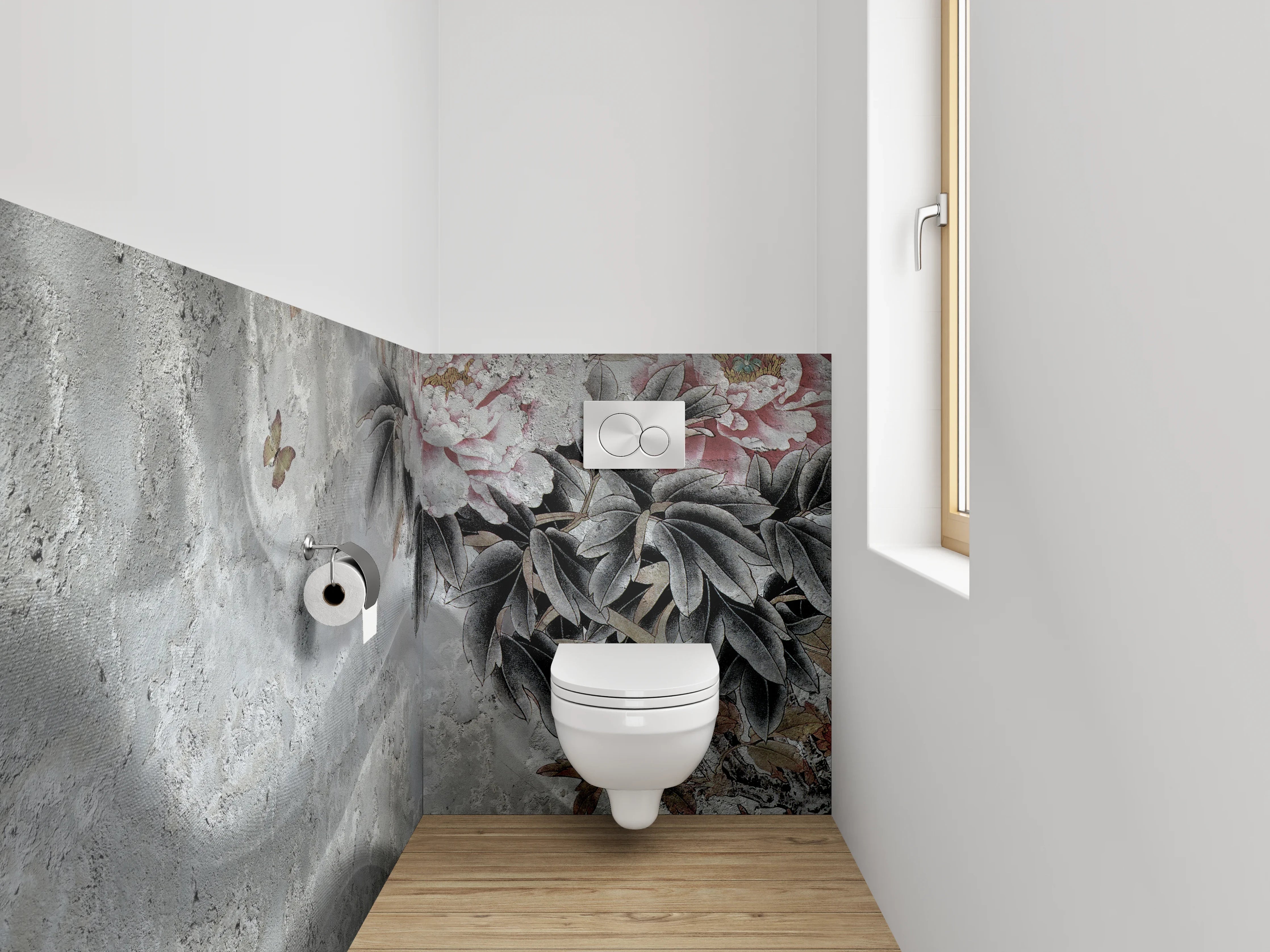 WC-Rückwand - Eleganter Marmor mit floraler Malerei