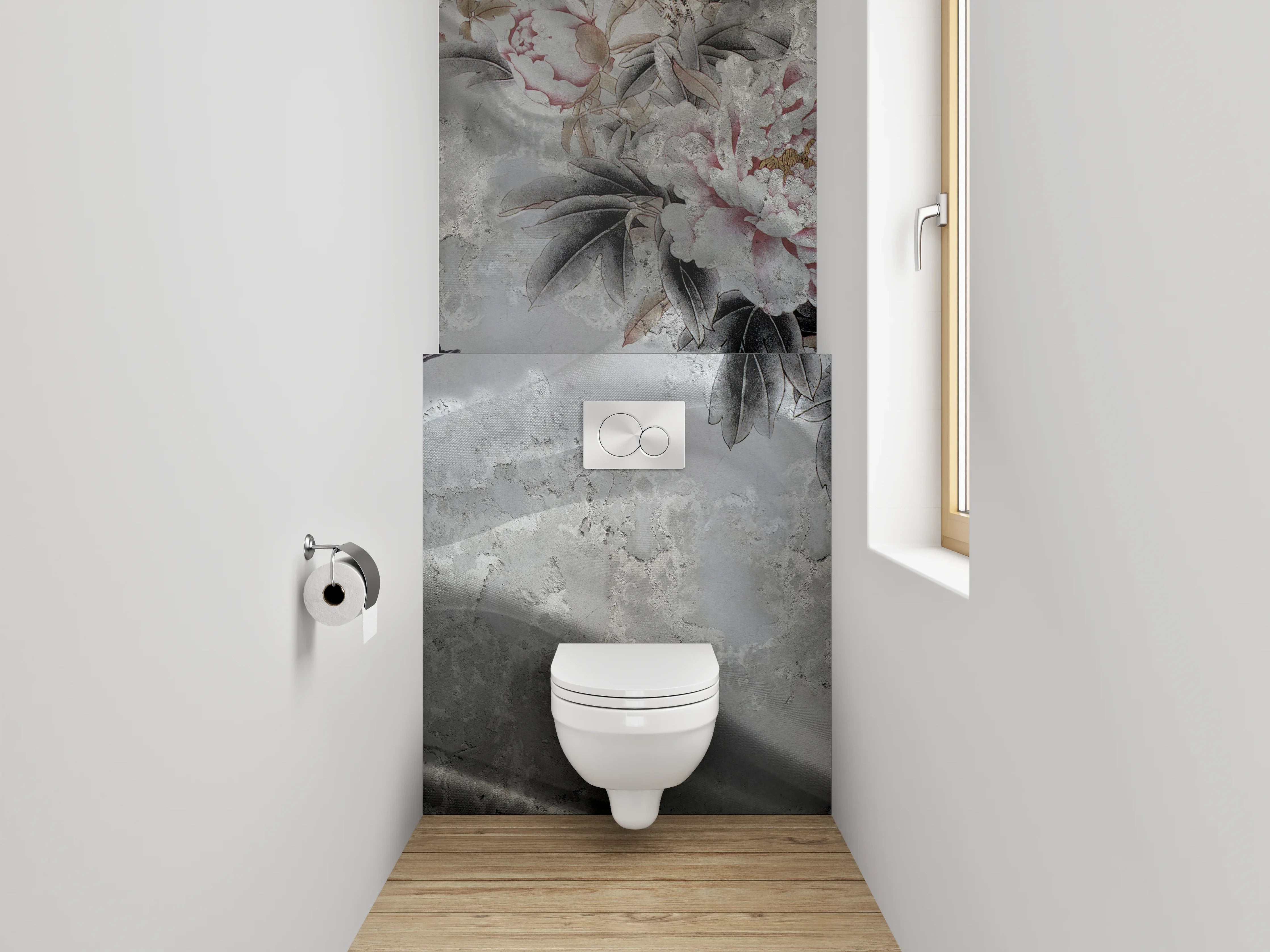 WC-Rückwand - Eleganter Marmor mit floraler Malerei