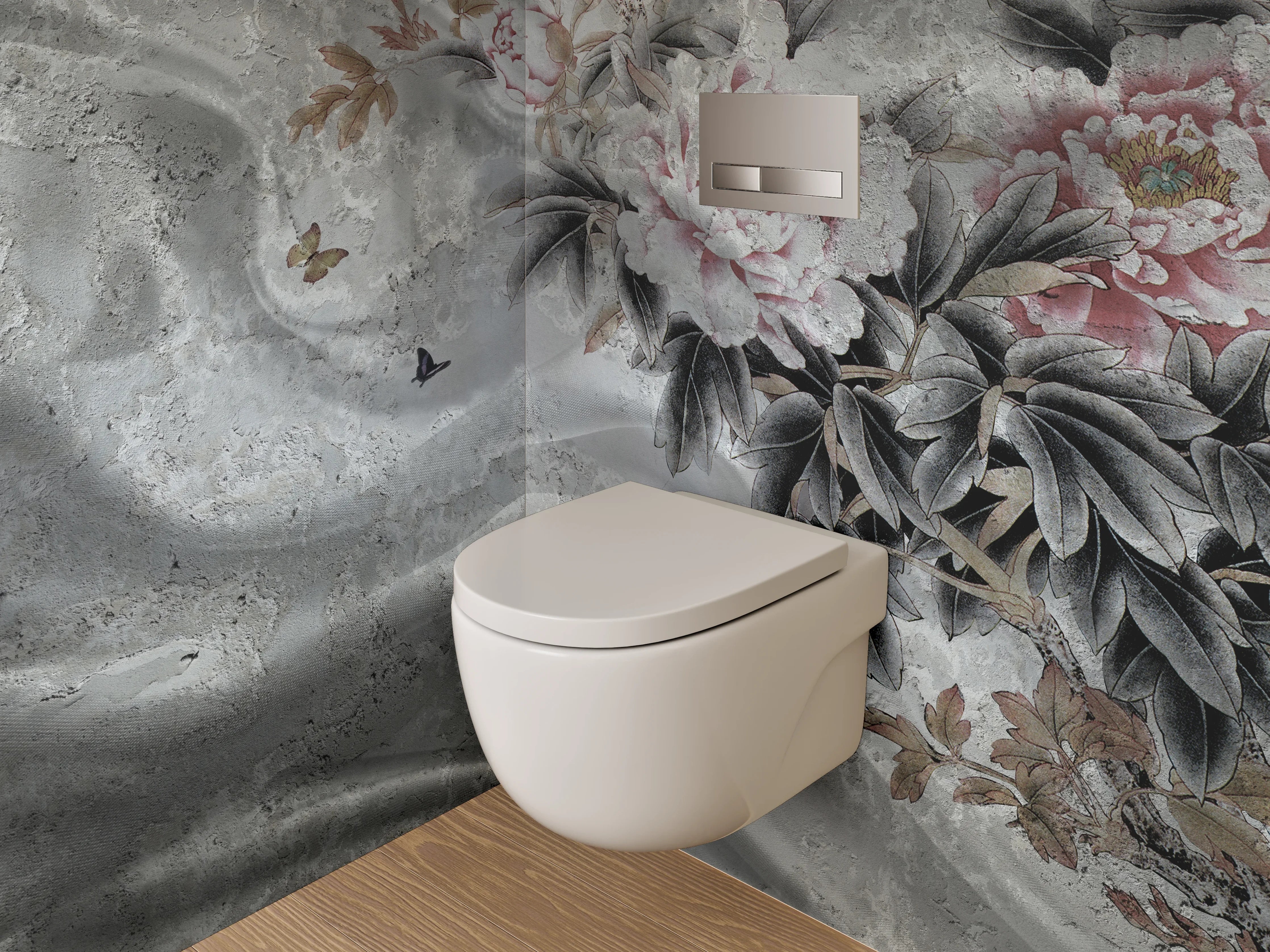 WC-Rückwand - Eleganter Marmor mit floraler Malerei