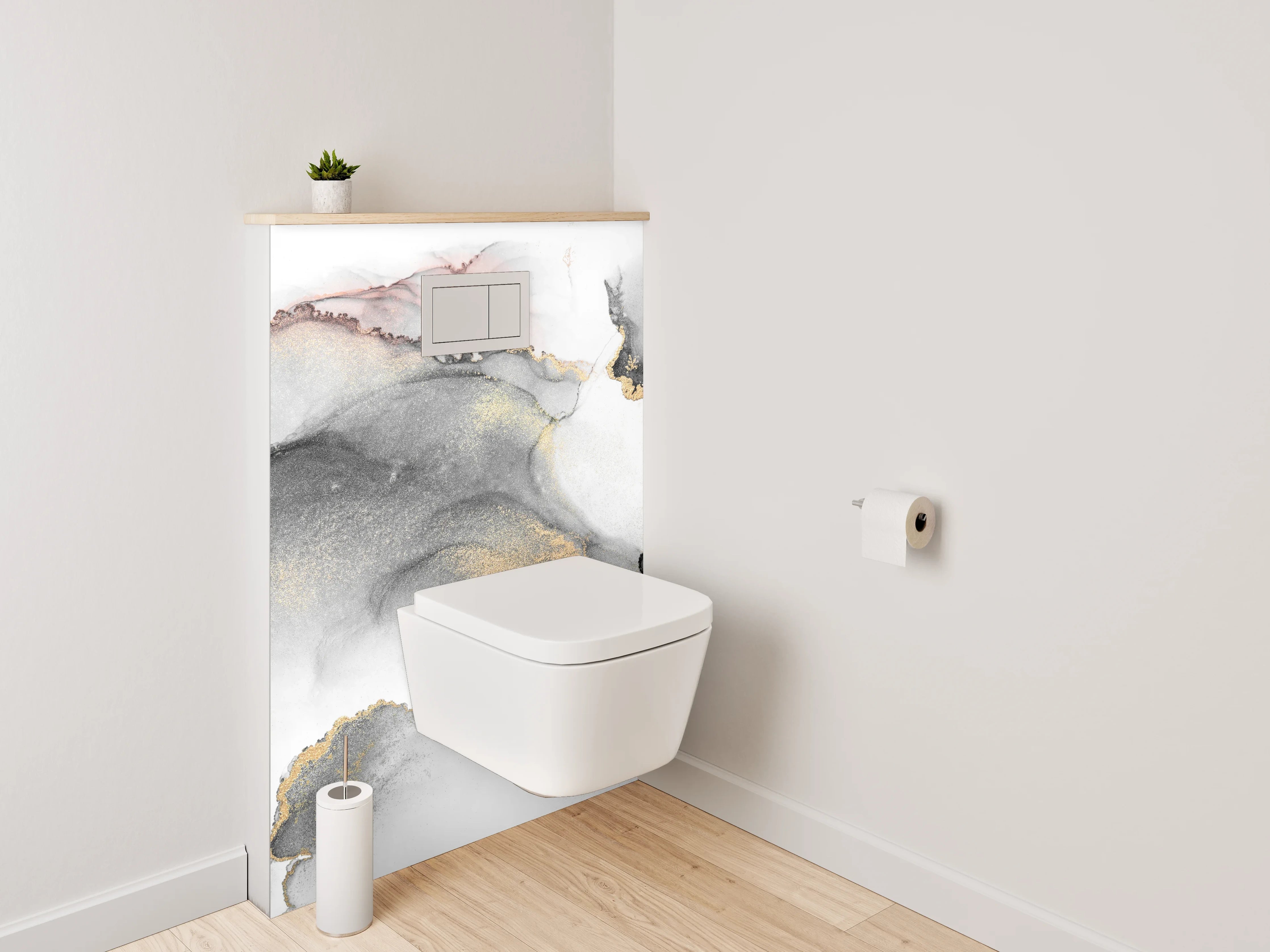 WC-Rückwand - Eleganter Schwarz-Weiß Gold Aquarell-Look