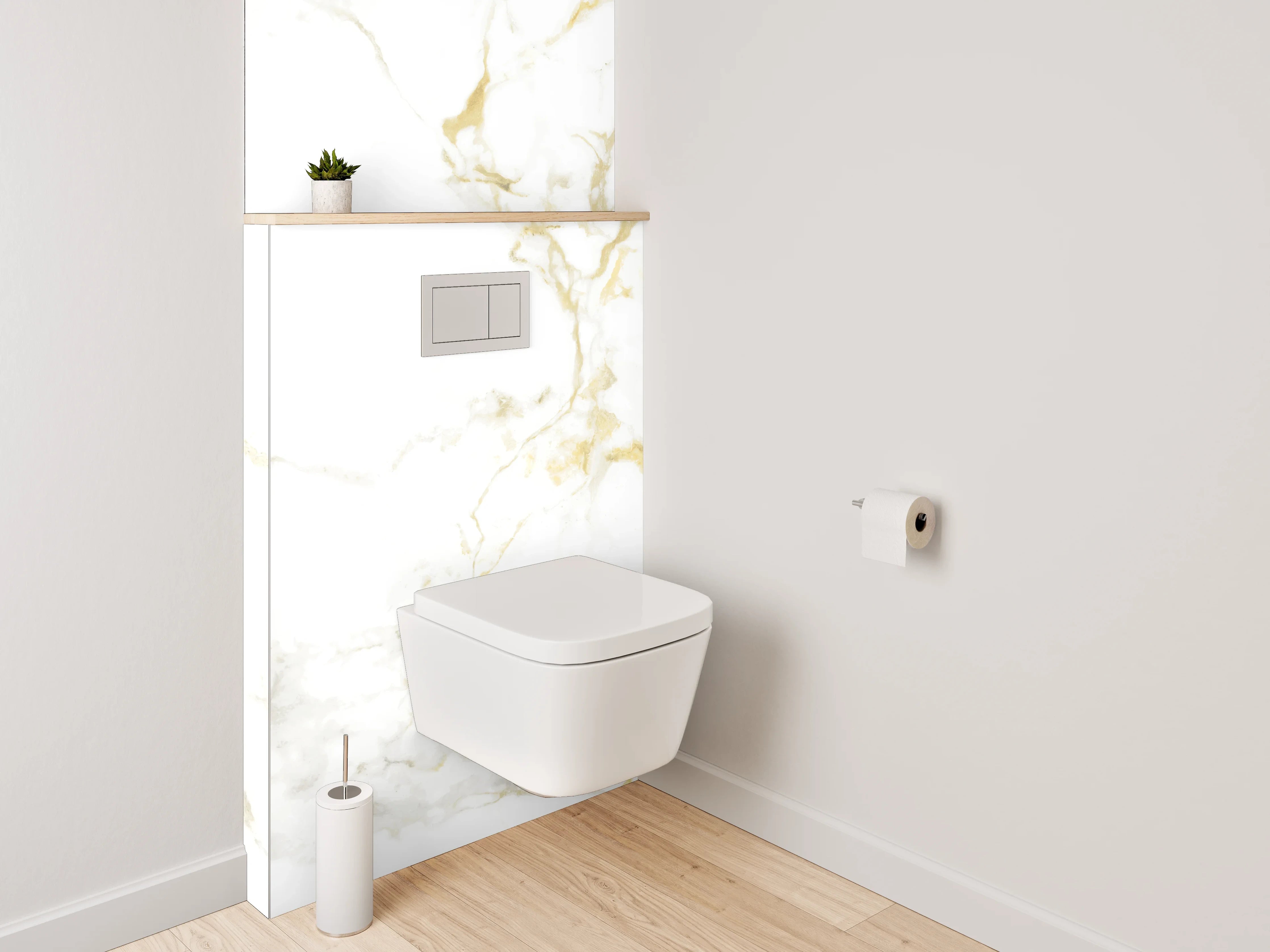 WC-Rückwand - Eleganter Weiß-Gold-Marmor Look