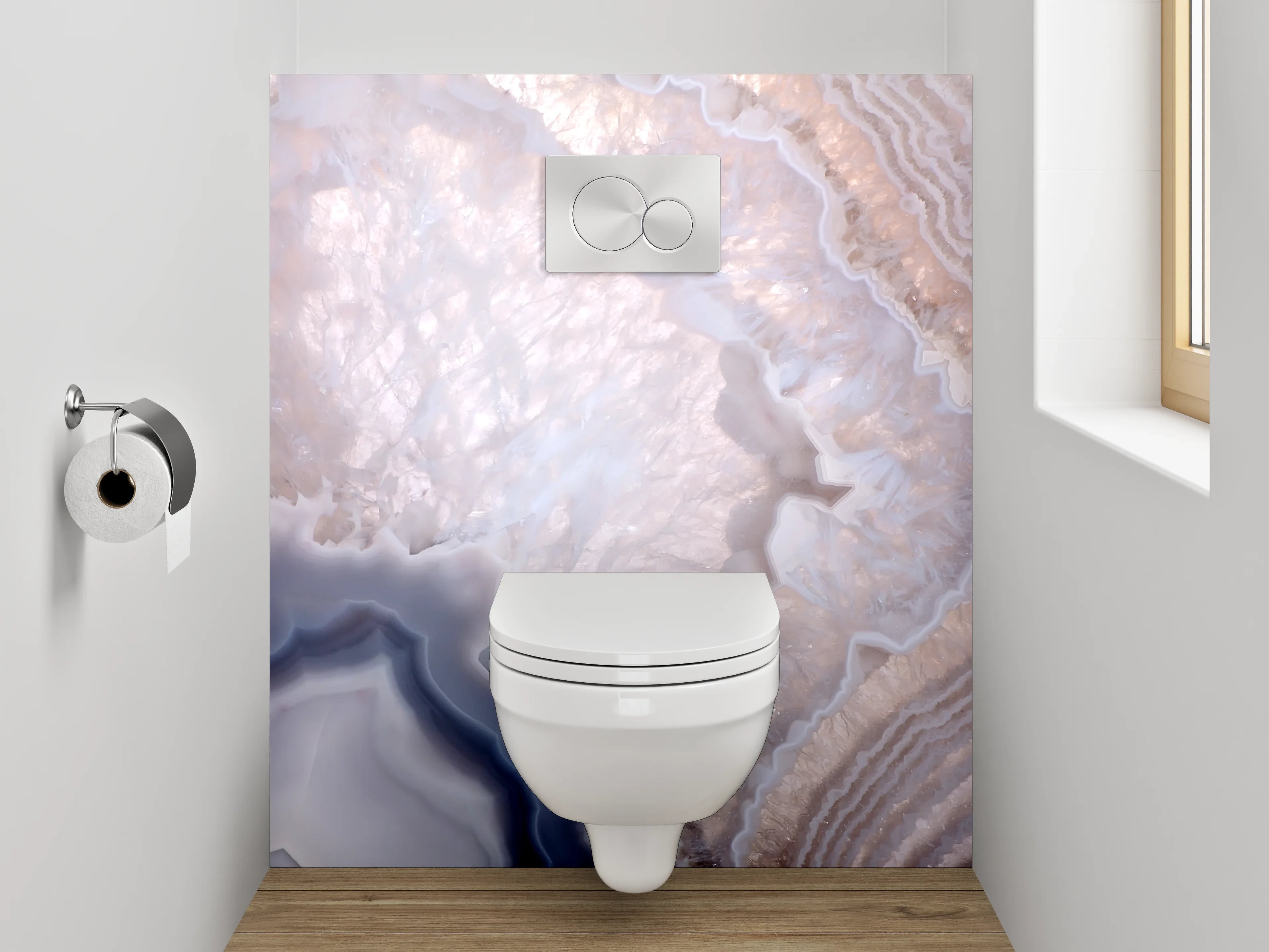 WC-Rückwand - Eleganter Weiß-Marmor mit grauen Akzenten