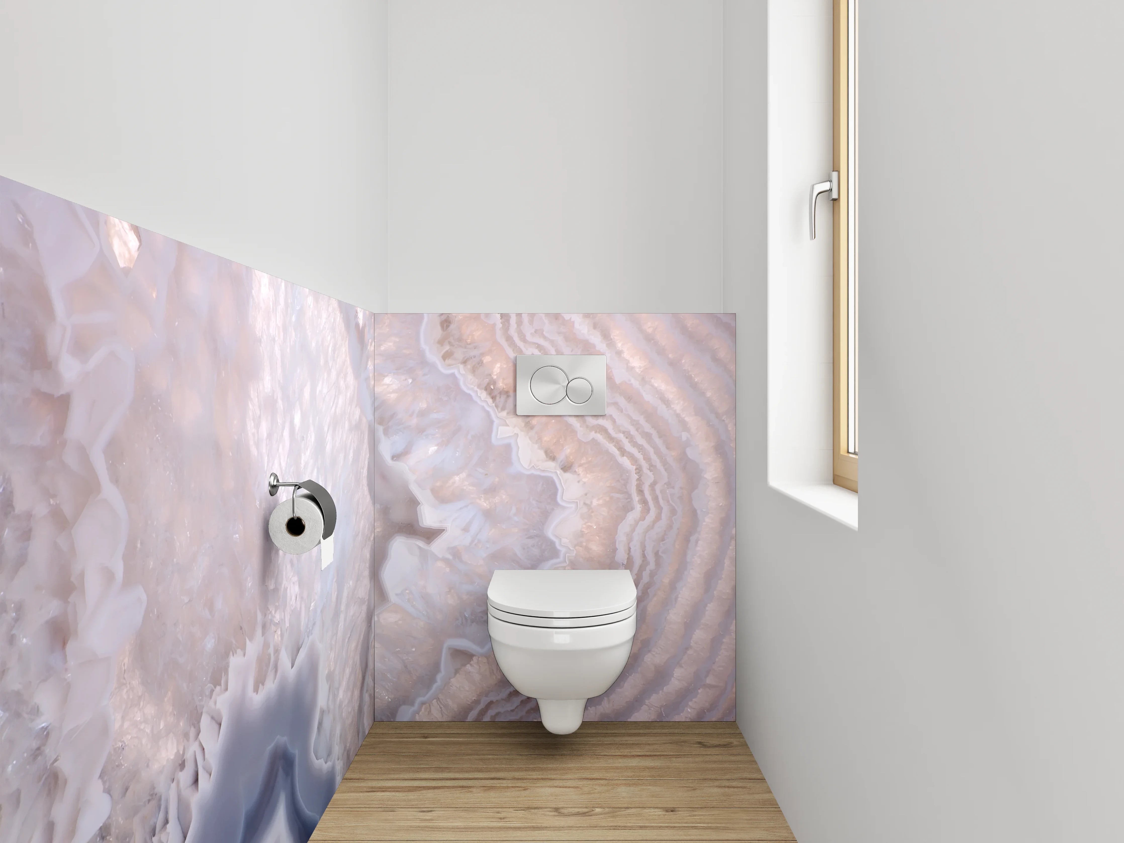 WC-Rückwand - Eleganter Weiß-Marmor mit grauen Akzenten