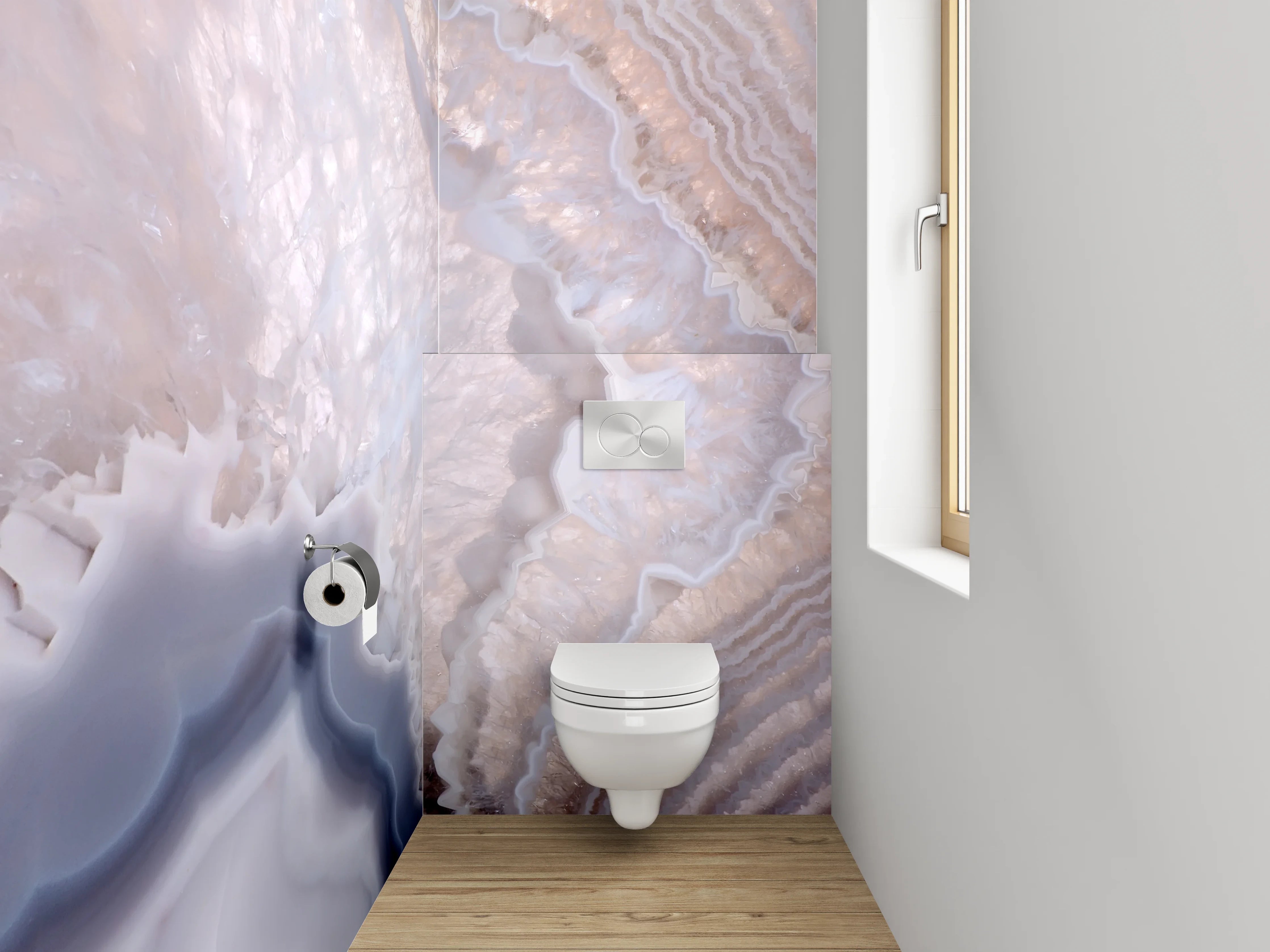 WC-Rückwand - Eleganter Weiß-Marmor mit grauen Akzenten