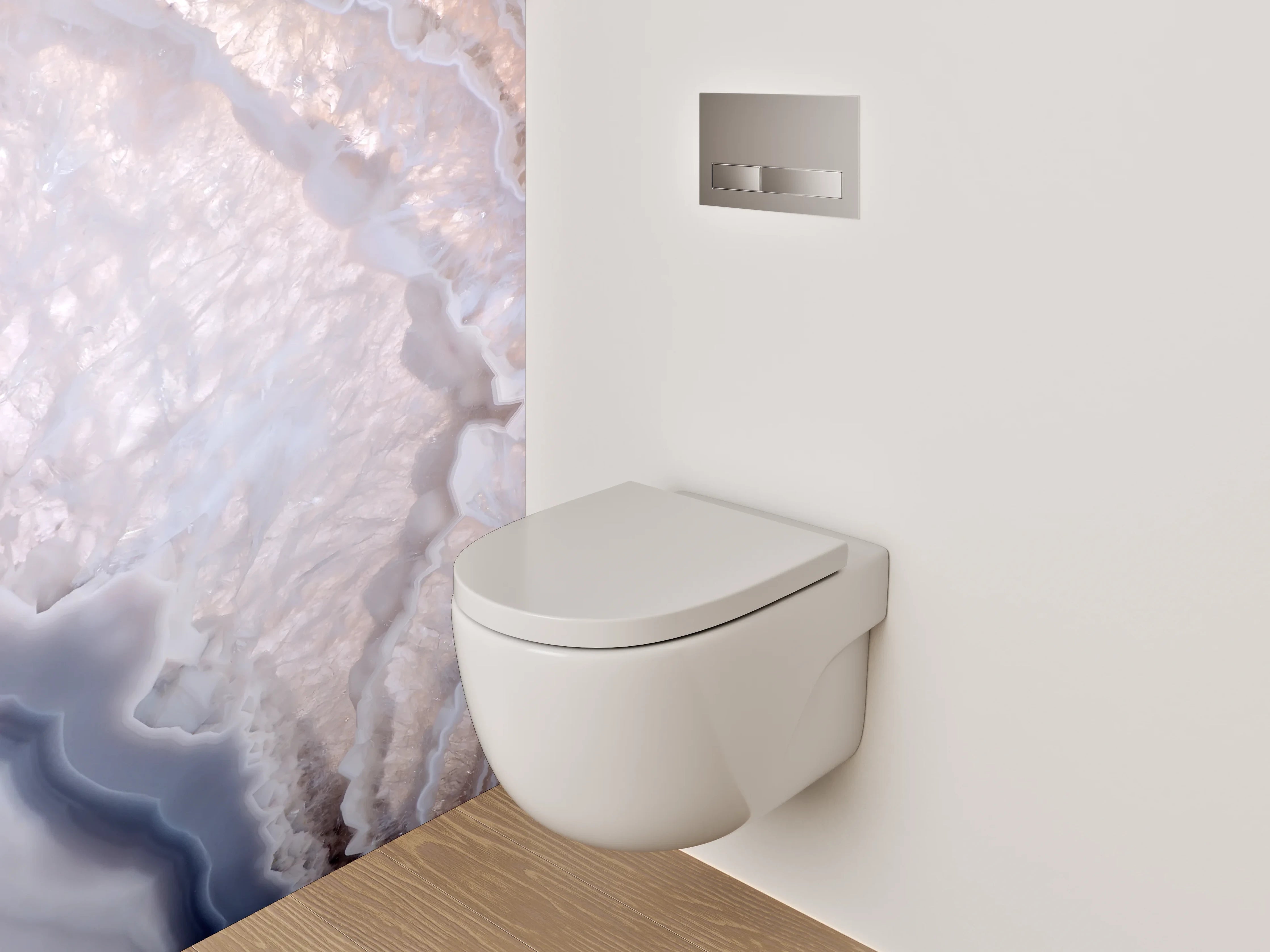 WC-Rückwand - Eleganter Weiß-Marmor mit grauen Akzenten