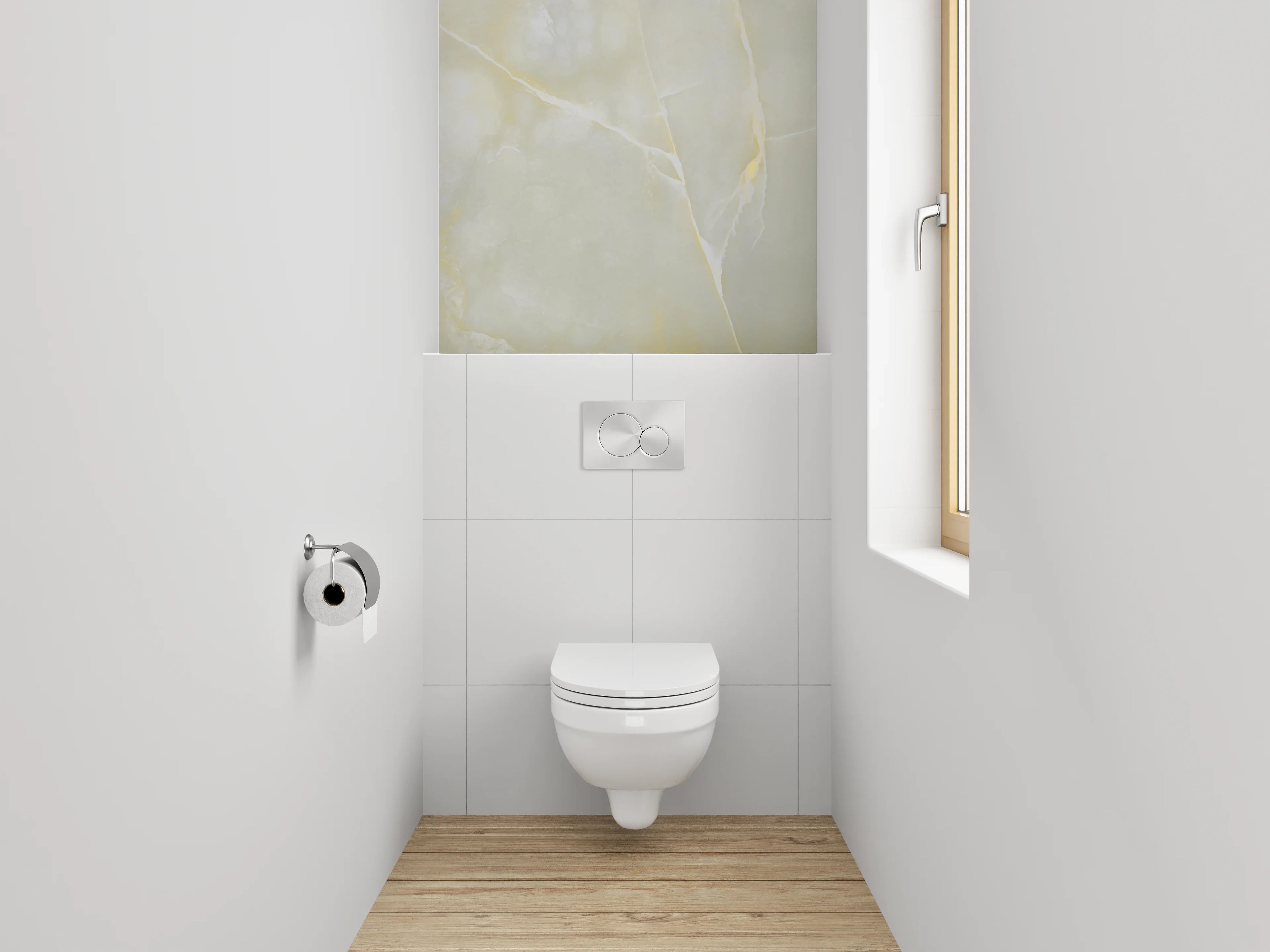 WC-Rückwand - Eleganter weiß-gelber Marmor Look
