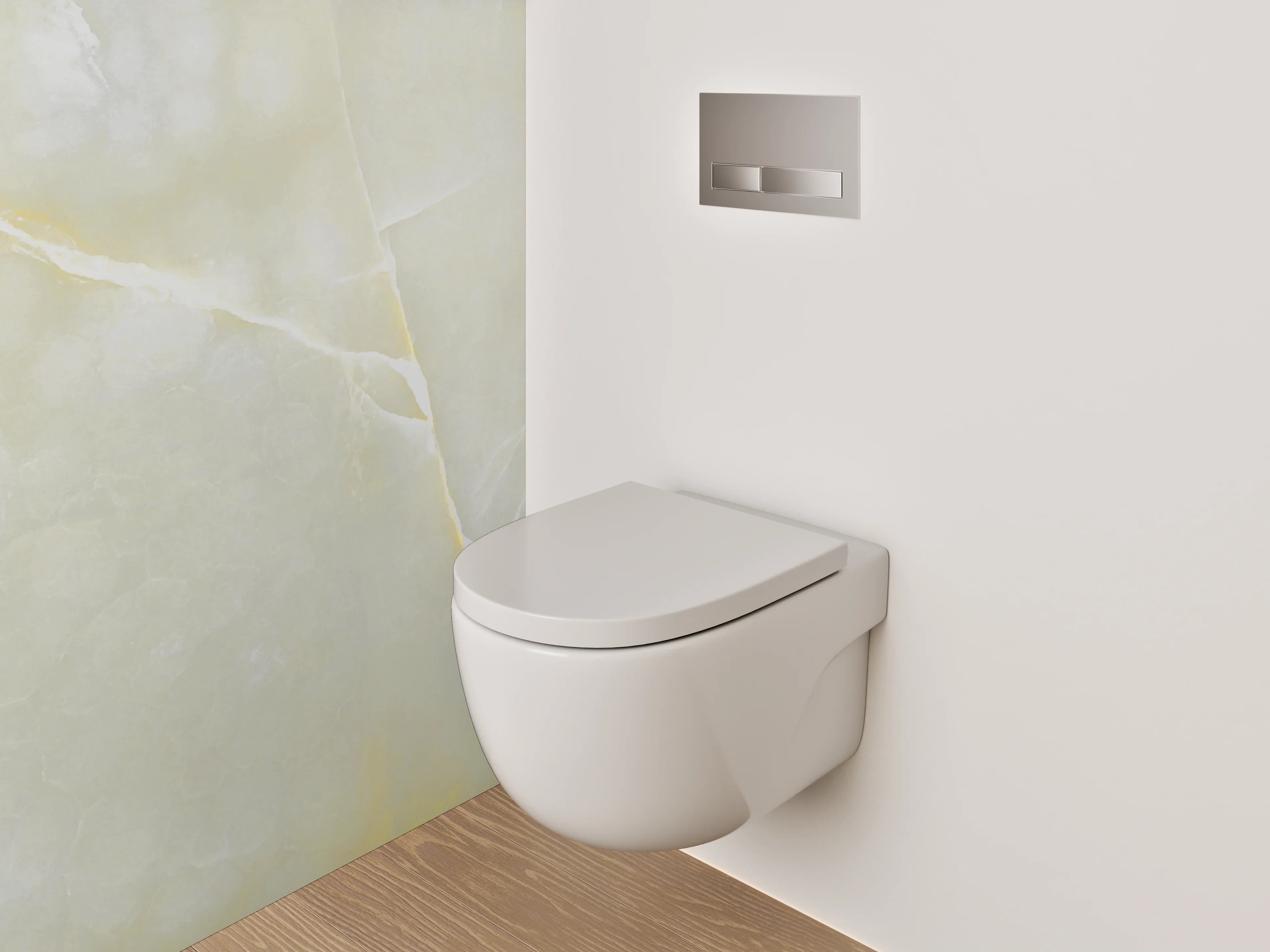 WC-Rückwand - Eleganter weiß-gelber Marmor Look