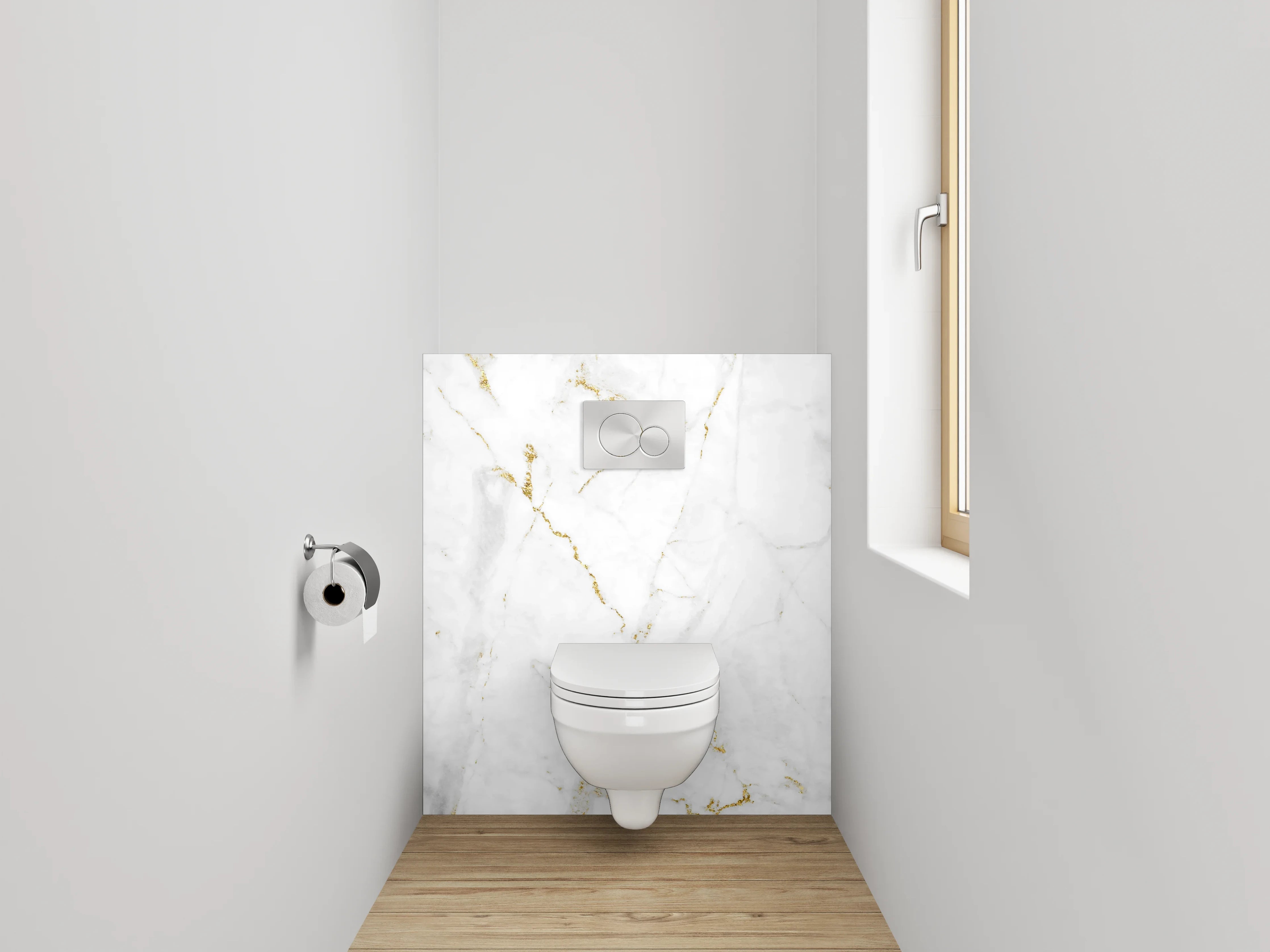 WC-Rückwand - Eleganter weiß-goldener Marmor-Look