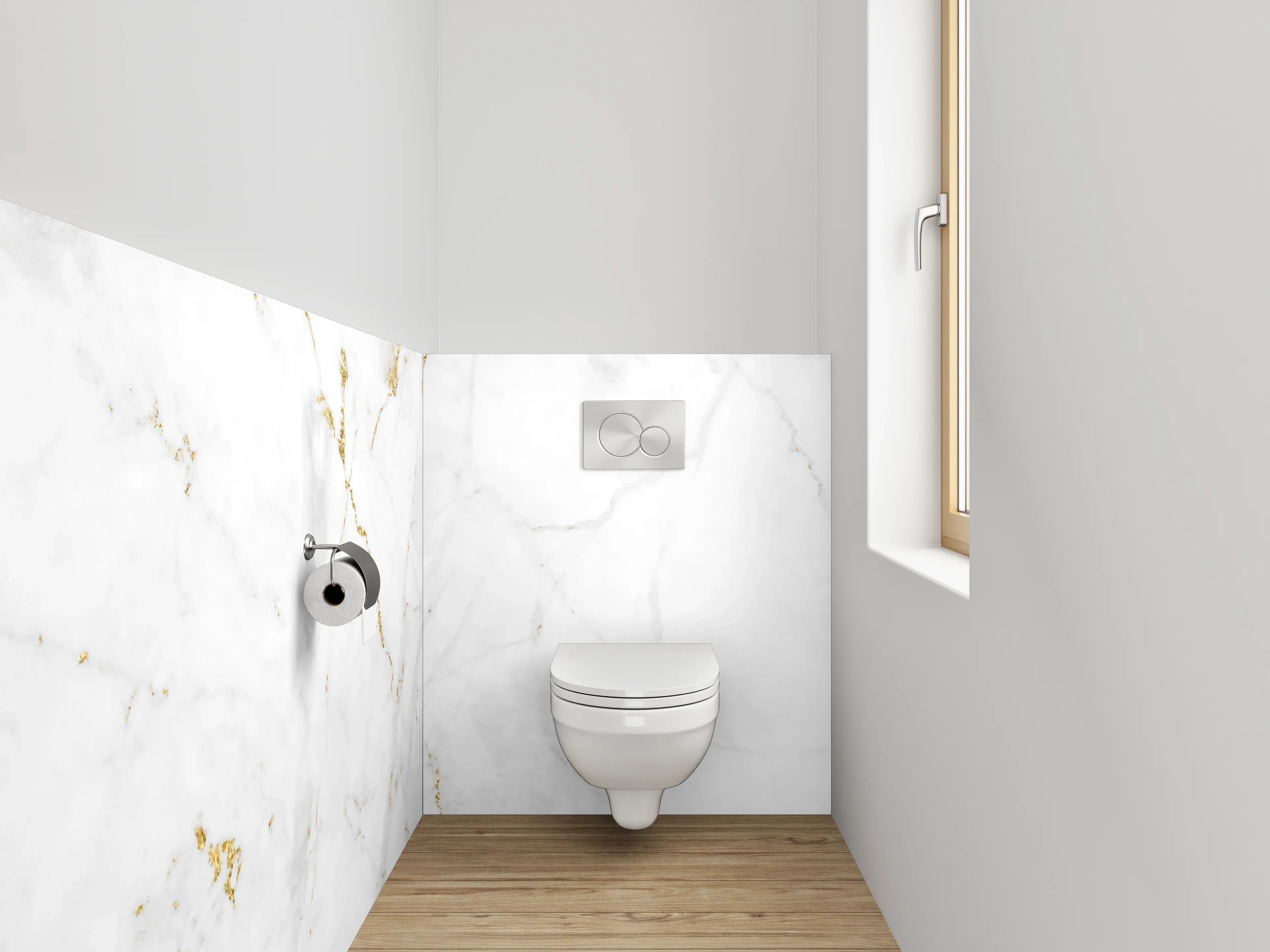 WC-Rückwand - Eleganter weiß-goldener Marmor-Look